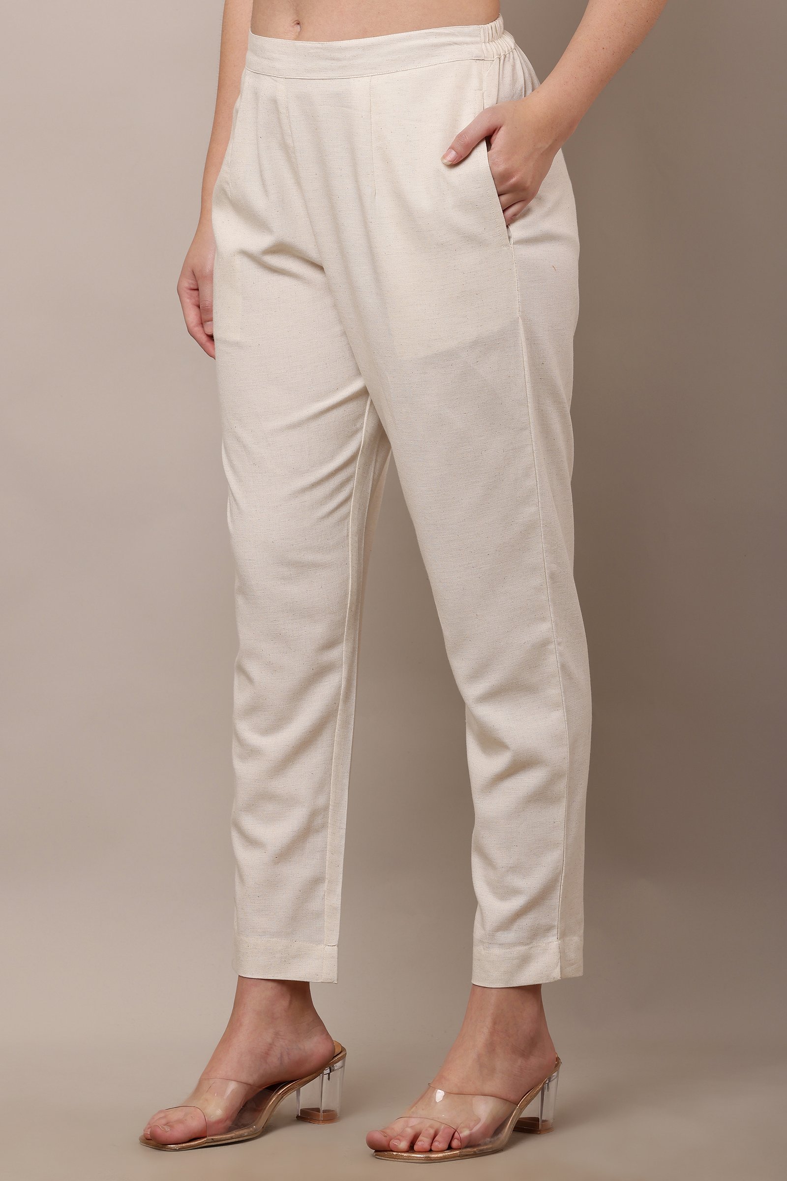 Women's off White  Cotton Linen Pants,Trouser