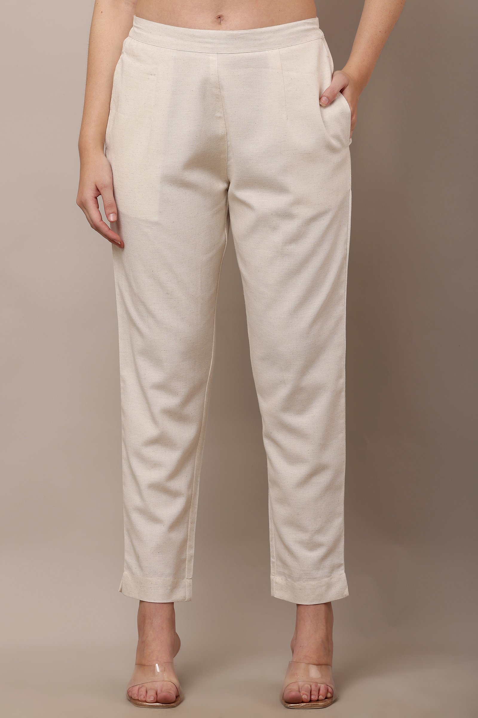 Women's off White  Cotton Linen Pants,Trouser