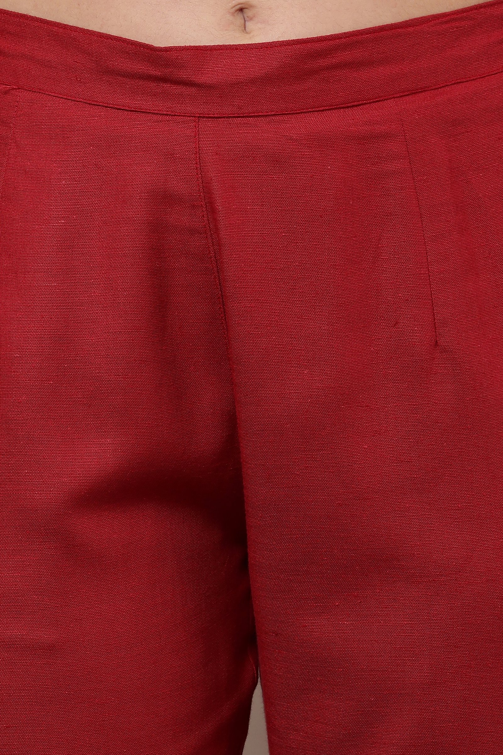 Women's Red Cotton Linen Pants, Trouser