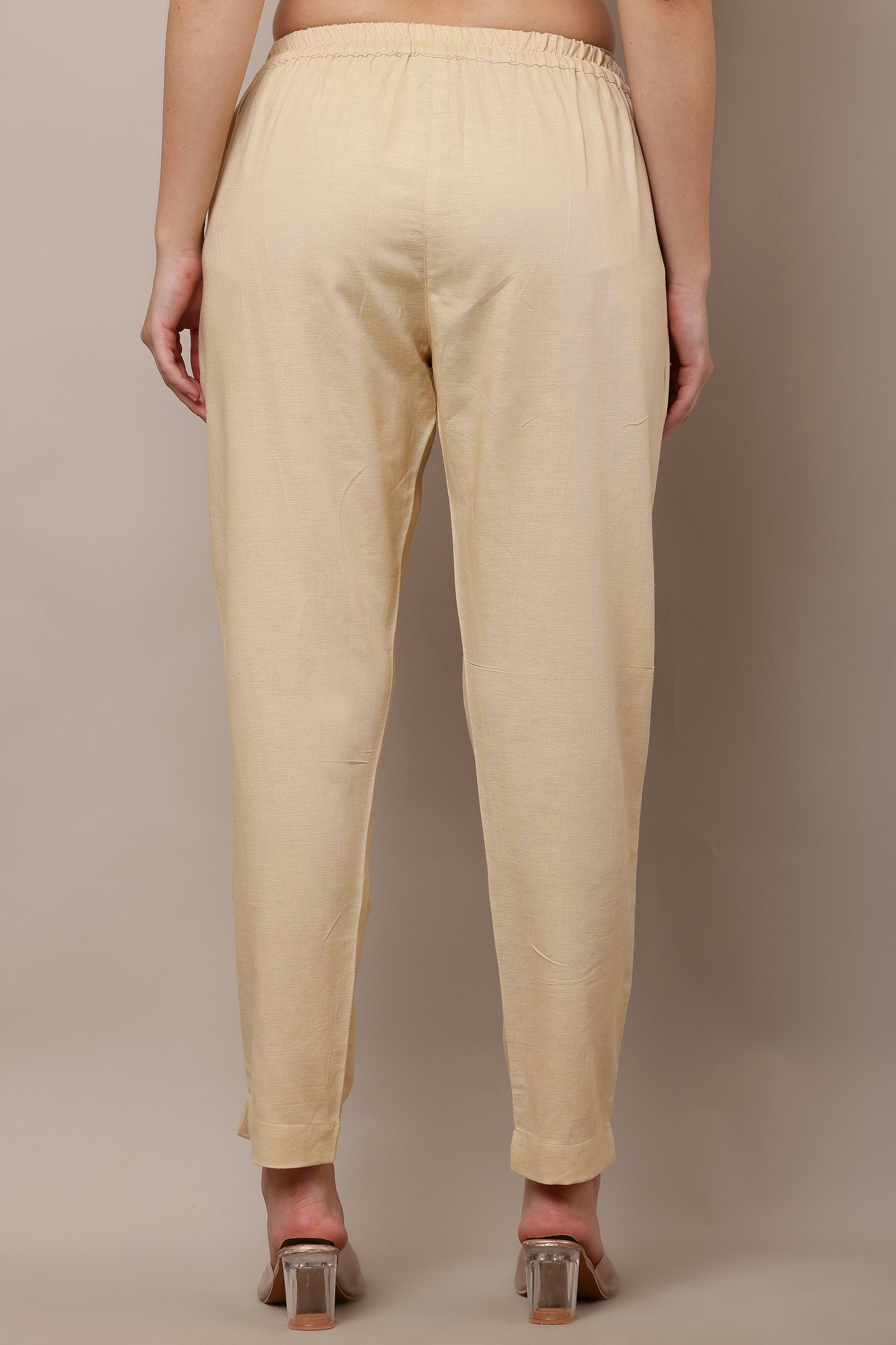 Women's Beige Cotton Linen Pants,Trouser