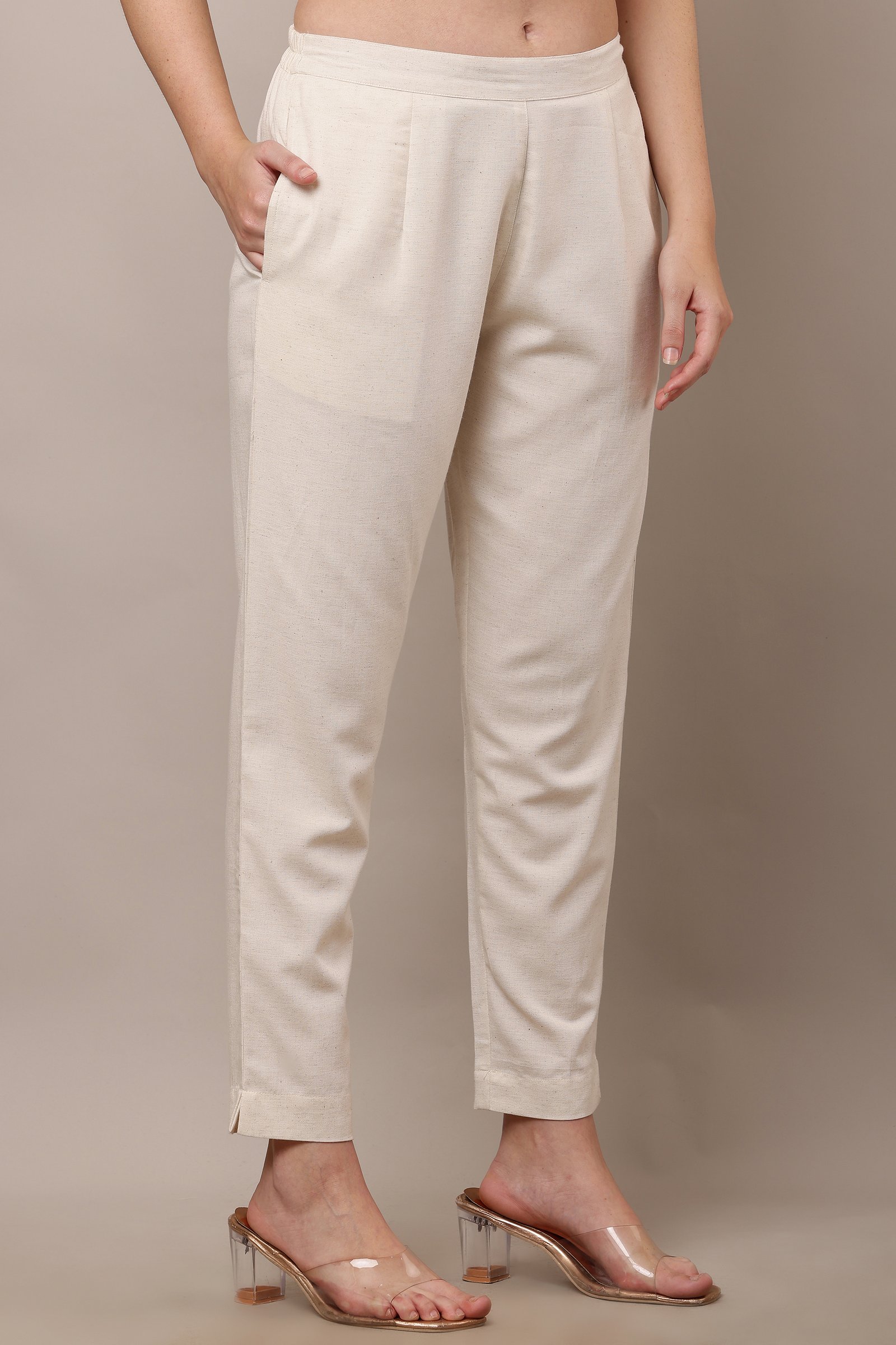 Women's off White  Cotton Linen Pants,Trouser