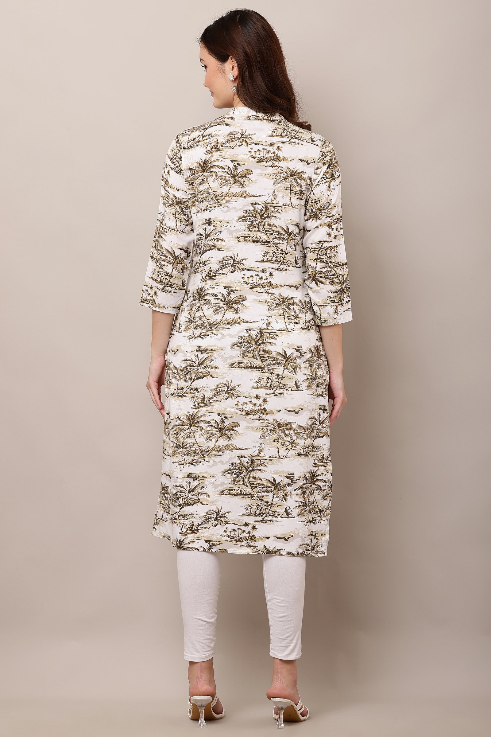 Stylish Printed Cotton Rayon Kurti for Women White