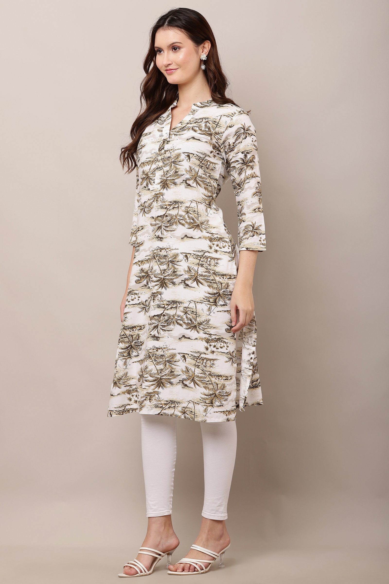 Stylish Printed Cotton Rayon Kurti for Women White