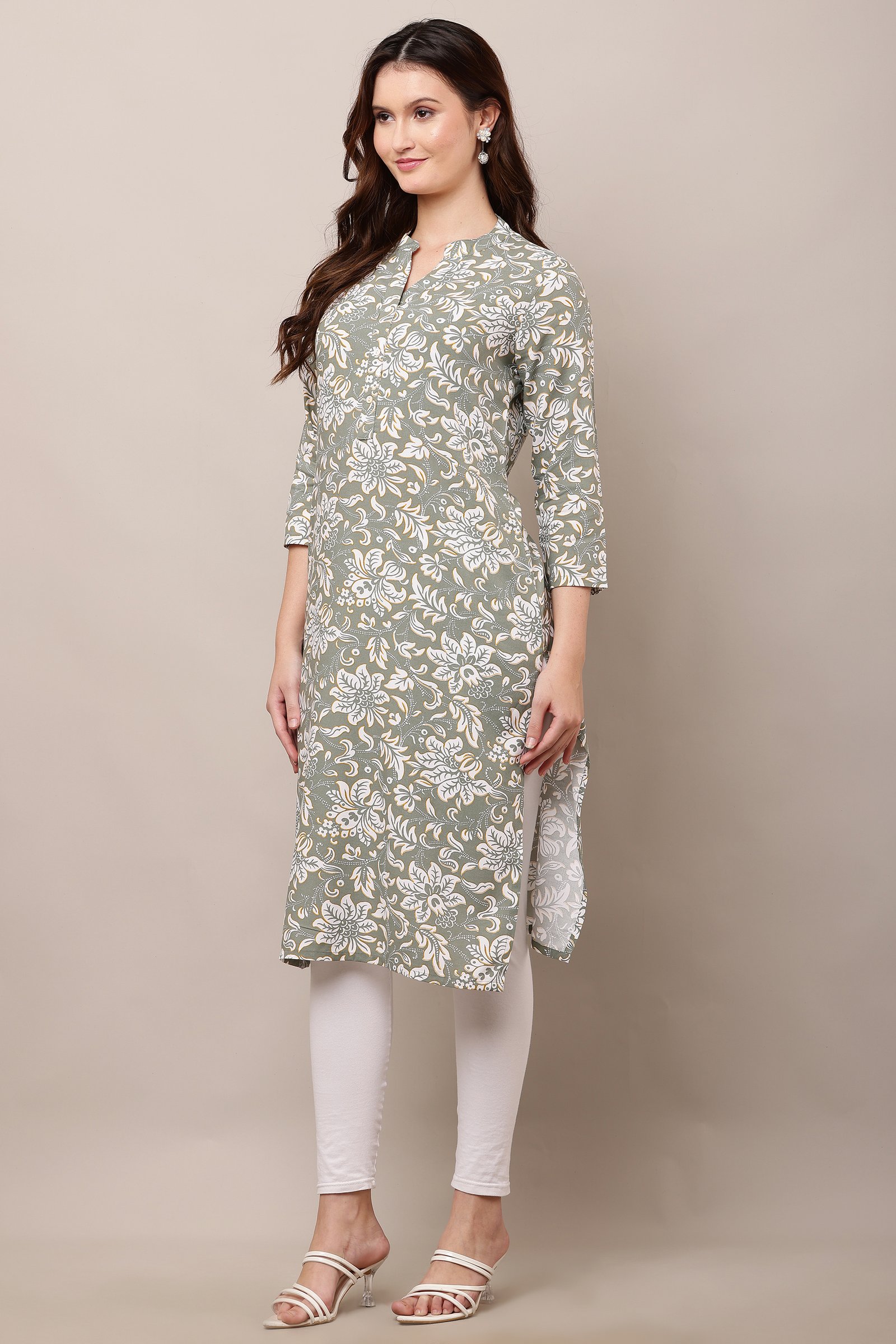 Stylish Printed Cotton Rayon Kurti for Women Grey