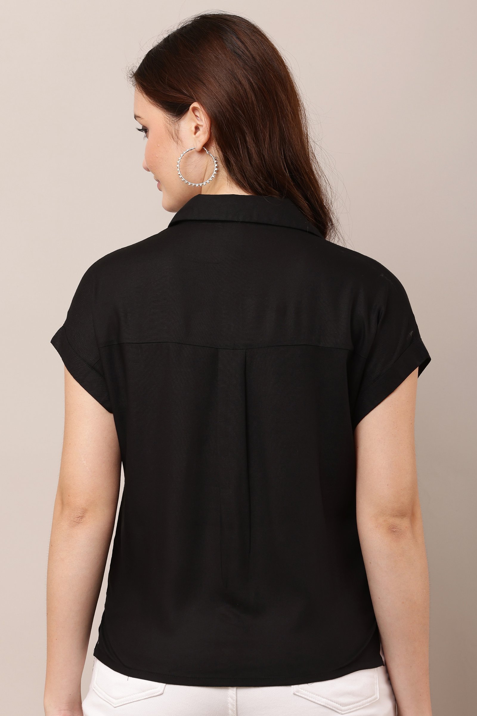 Women's Black  Half Sleeve Top