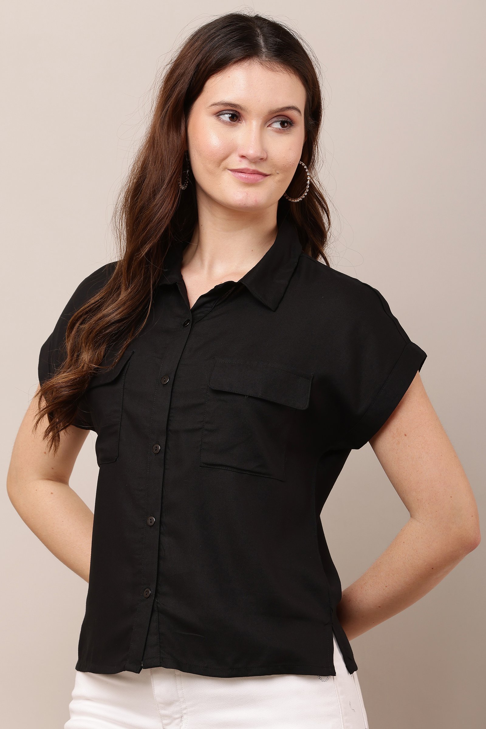 Women's Black  Half Sleeve Top
