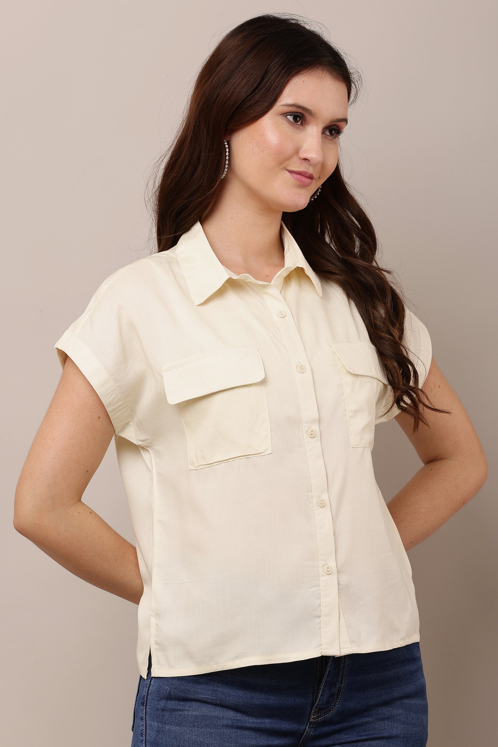 Women's White Half Sleeve Top