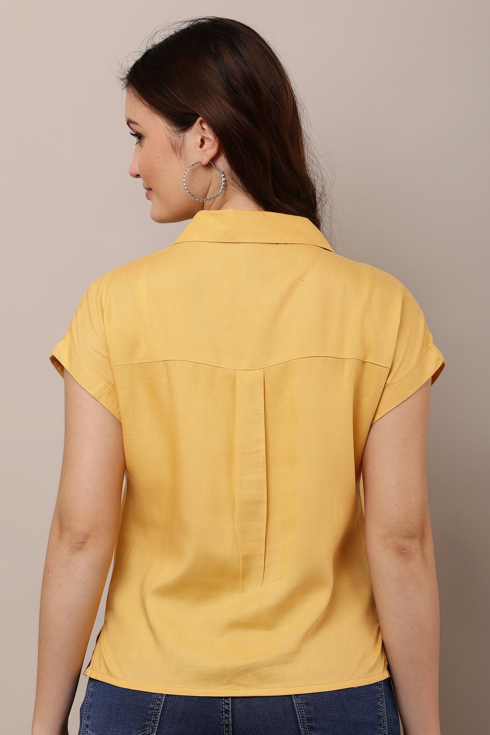 Women's Yellow  Half Sleeve Top