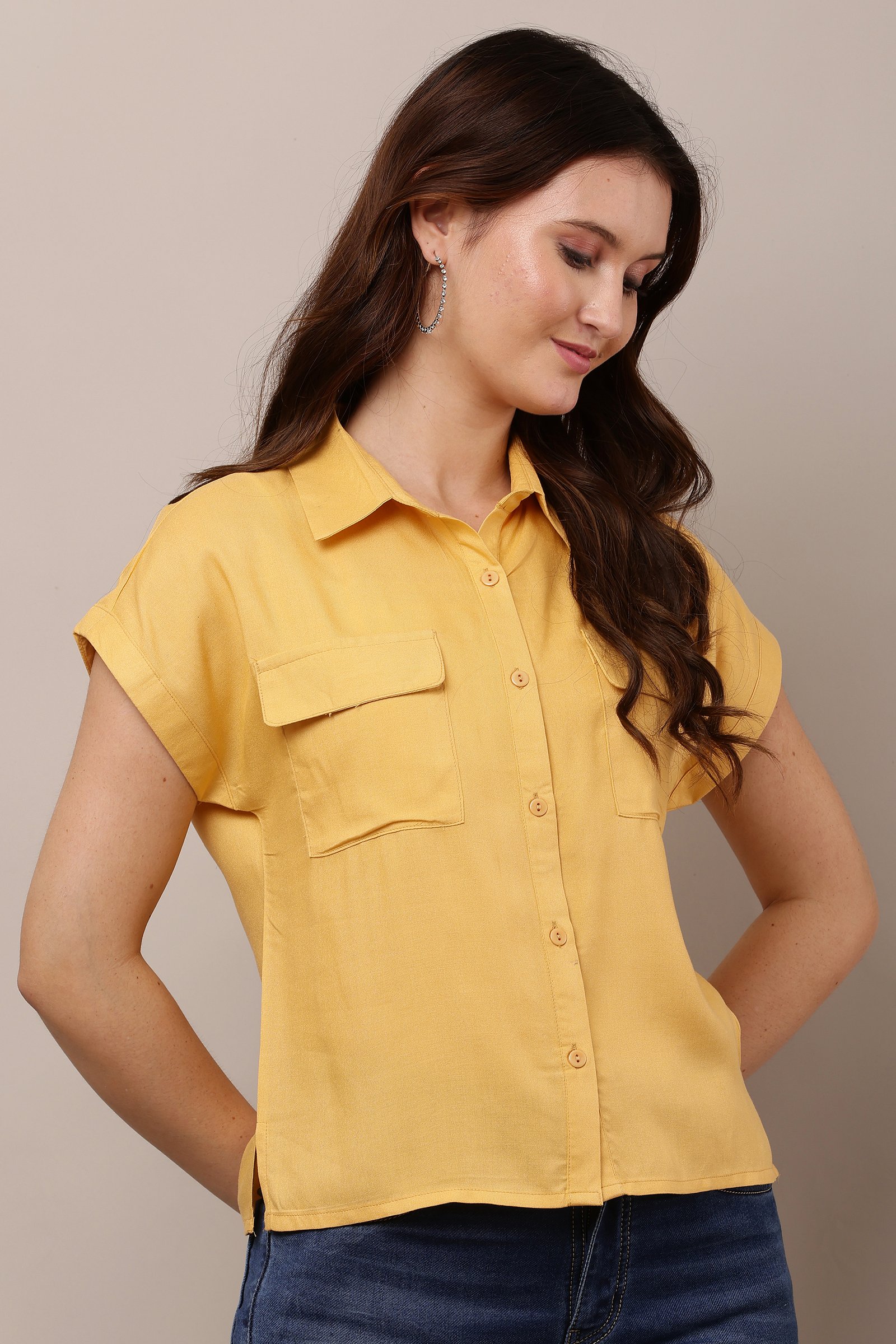 Women's Yellow  Half Sleeve Top