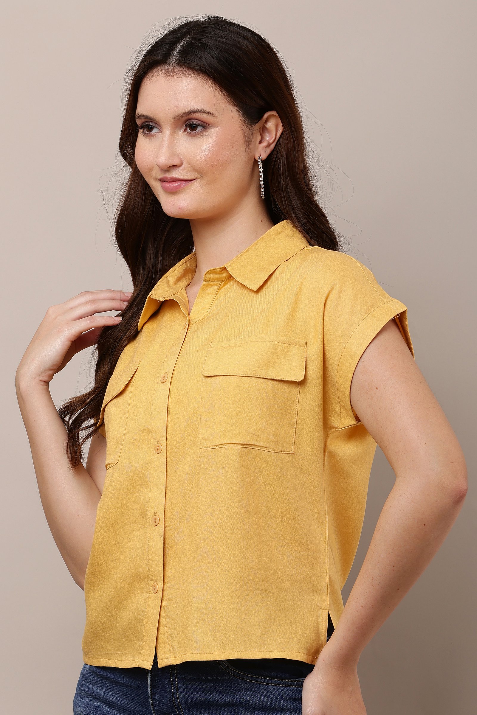 Women's Yellow  Half Sleeve Top