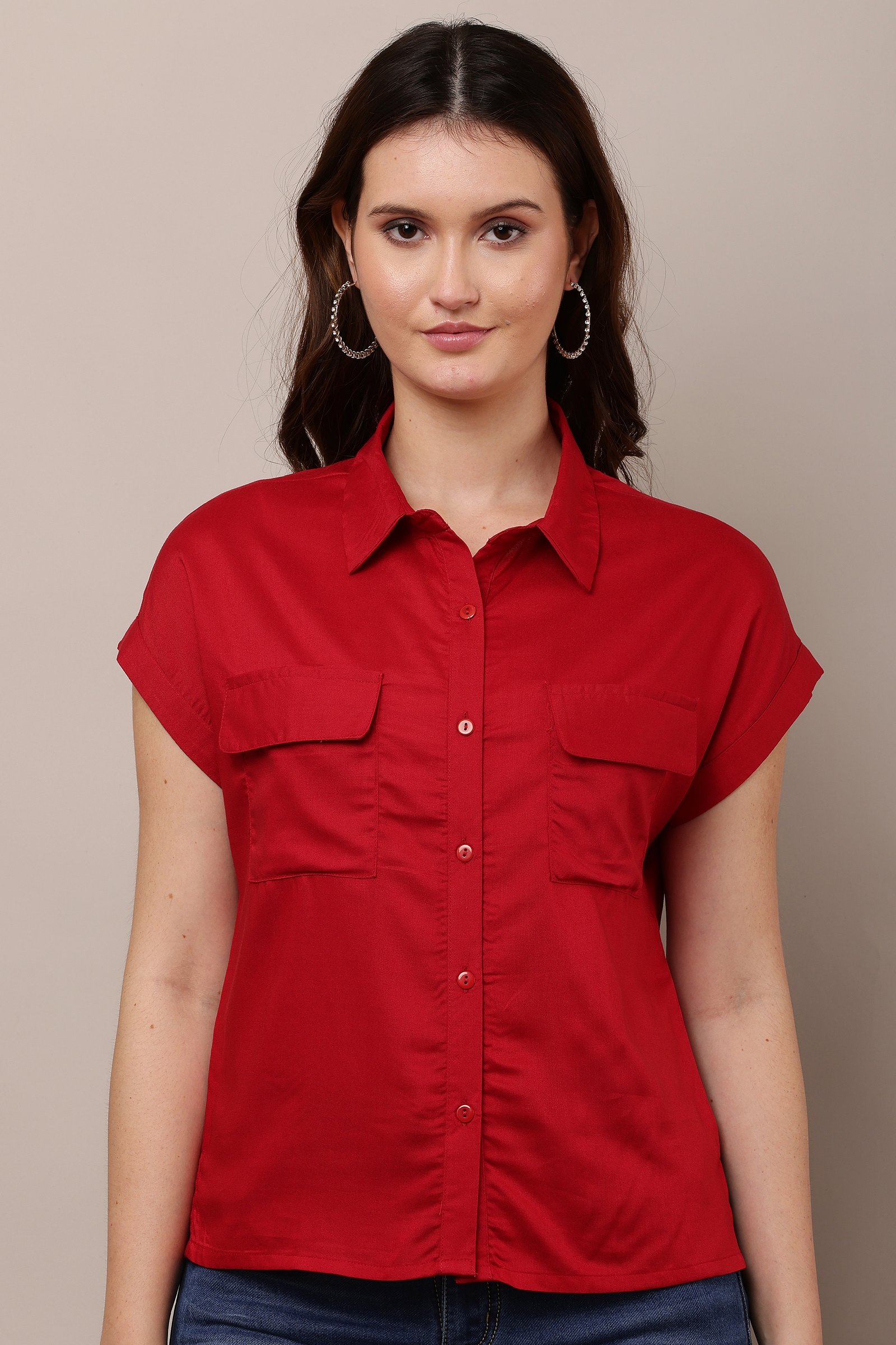 Women's Red  Half Sleeve Top