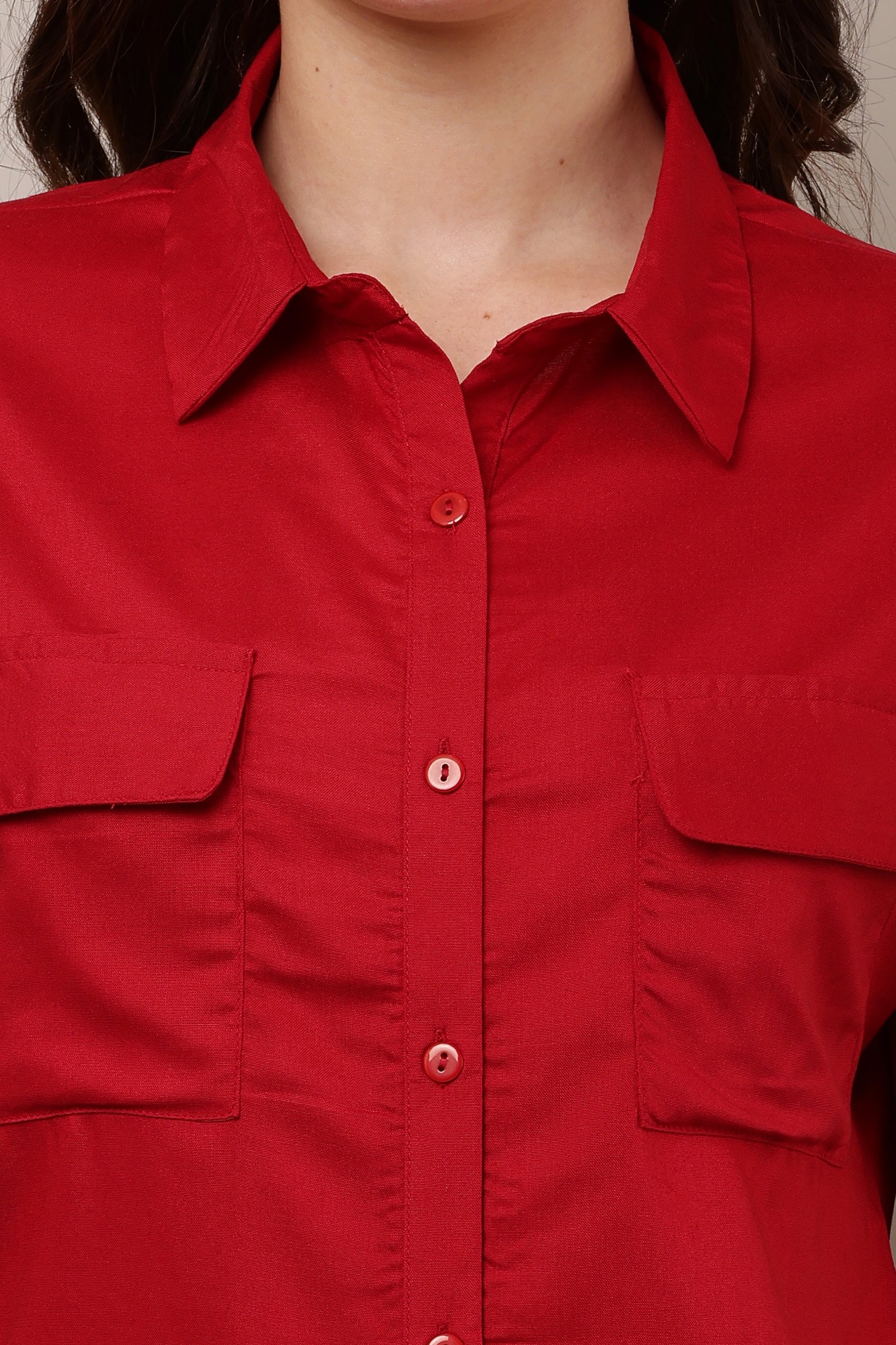 Women's Red  Half Sleeve Top