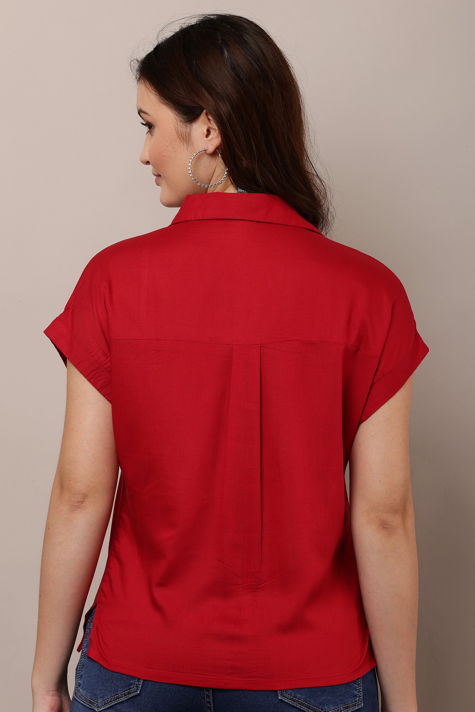 Women's Red  Half Sleeve Top