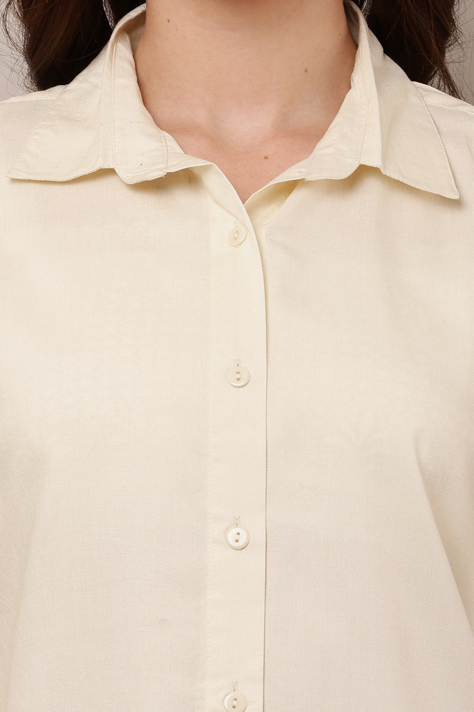 Women's Casual White  Cotton Rayon Solid Shirt 