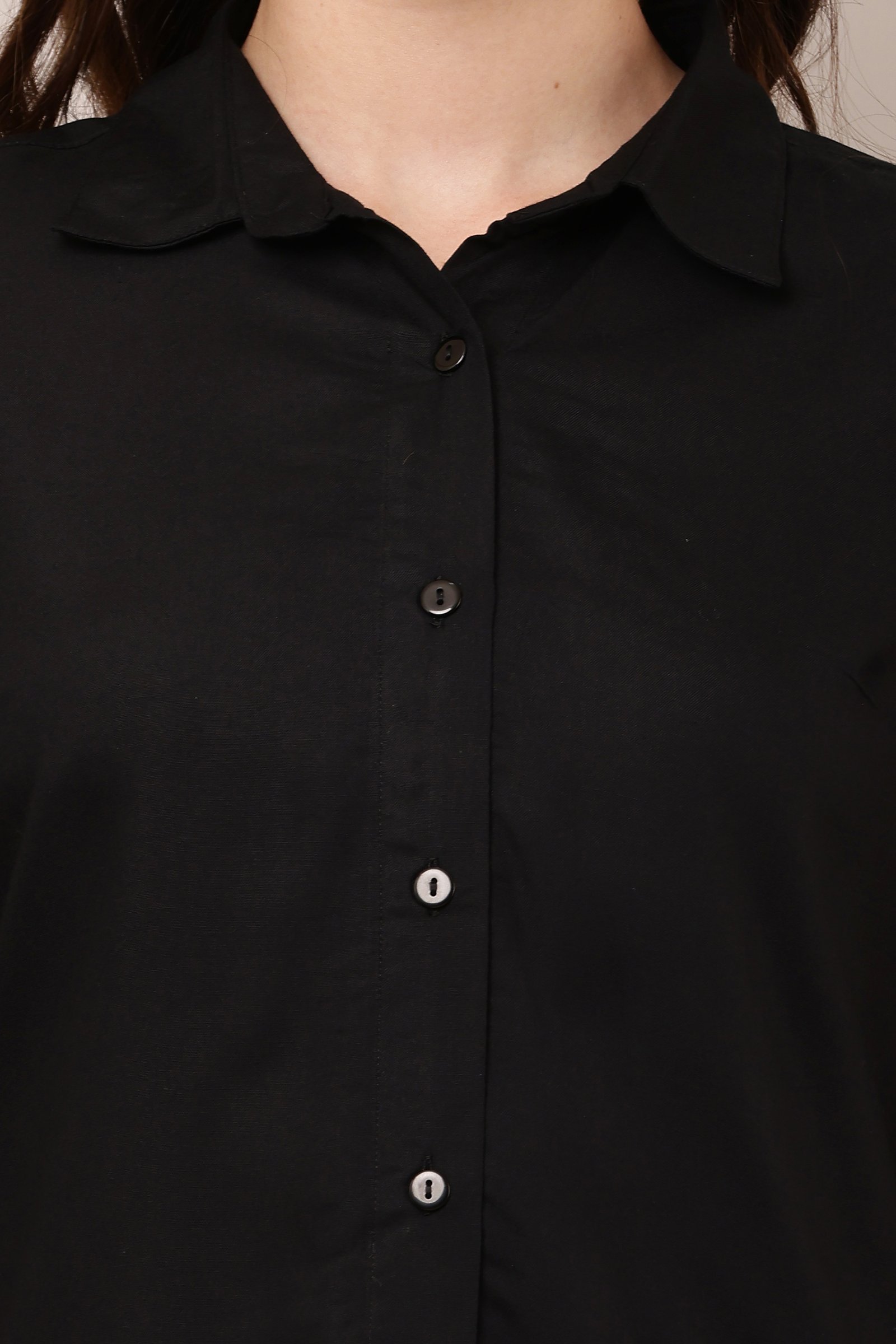  Women's Casual Black  Cotton Rayon Solid Shirt
