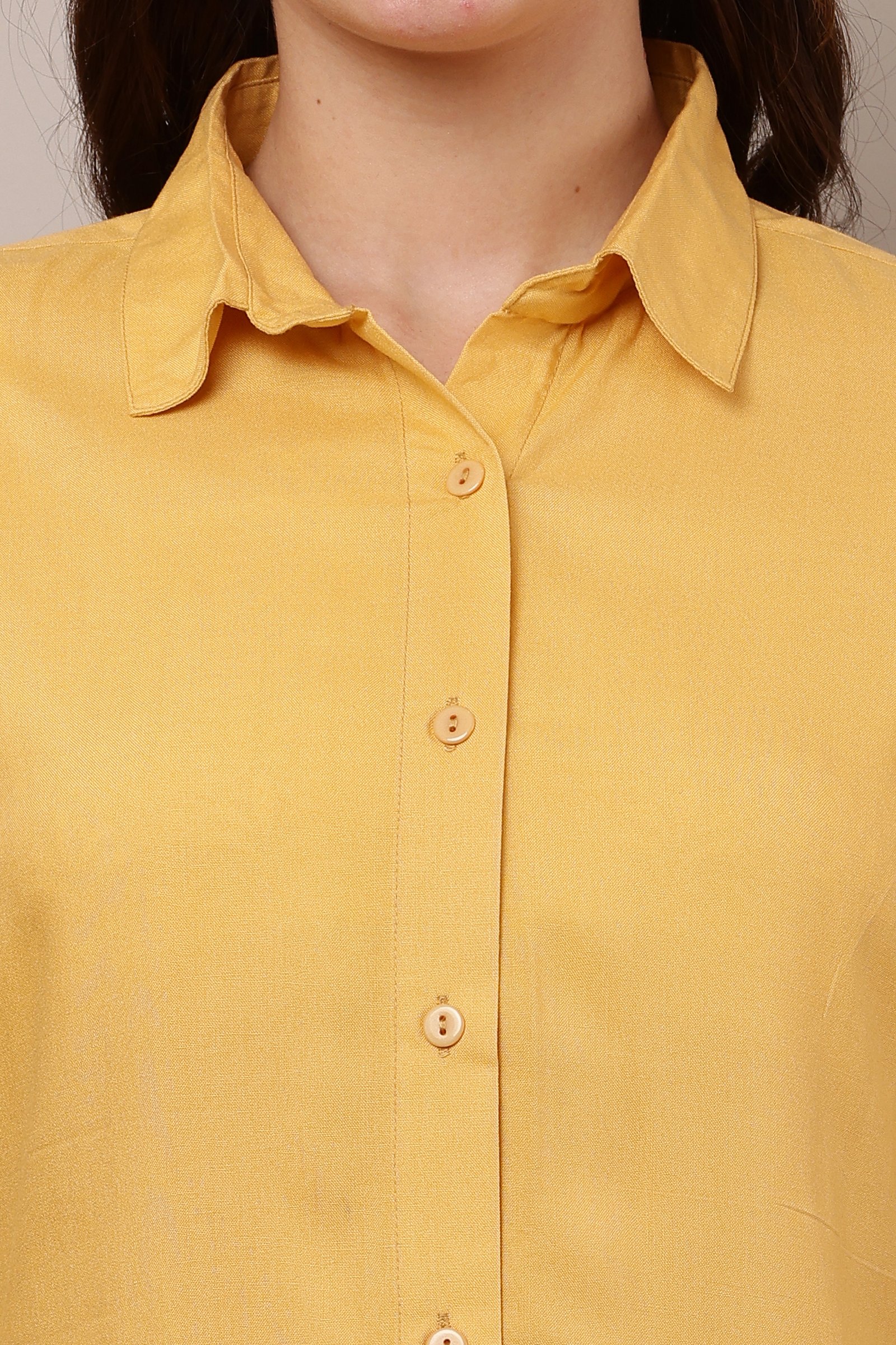  Women's Yellow Casual Cotton Rayon Solid Shirt