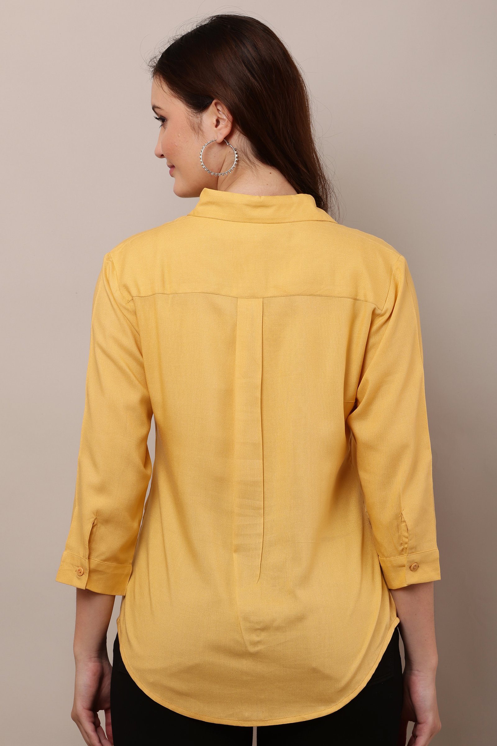  Women's Yellow Casual Cotton Rayon Solid Shirt