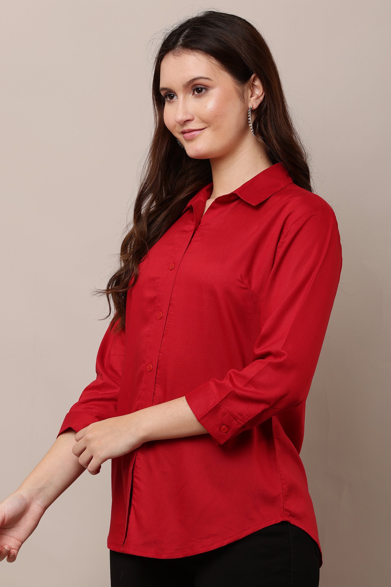 Riptide Women's Red  Casual Cotton Rayon Solid Shirt