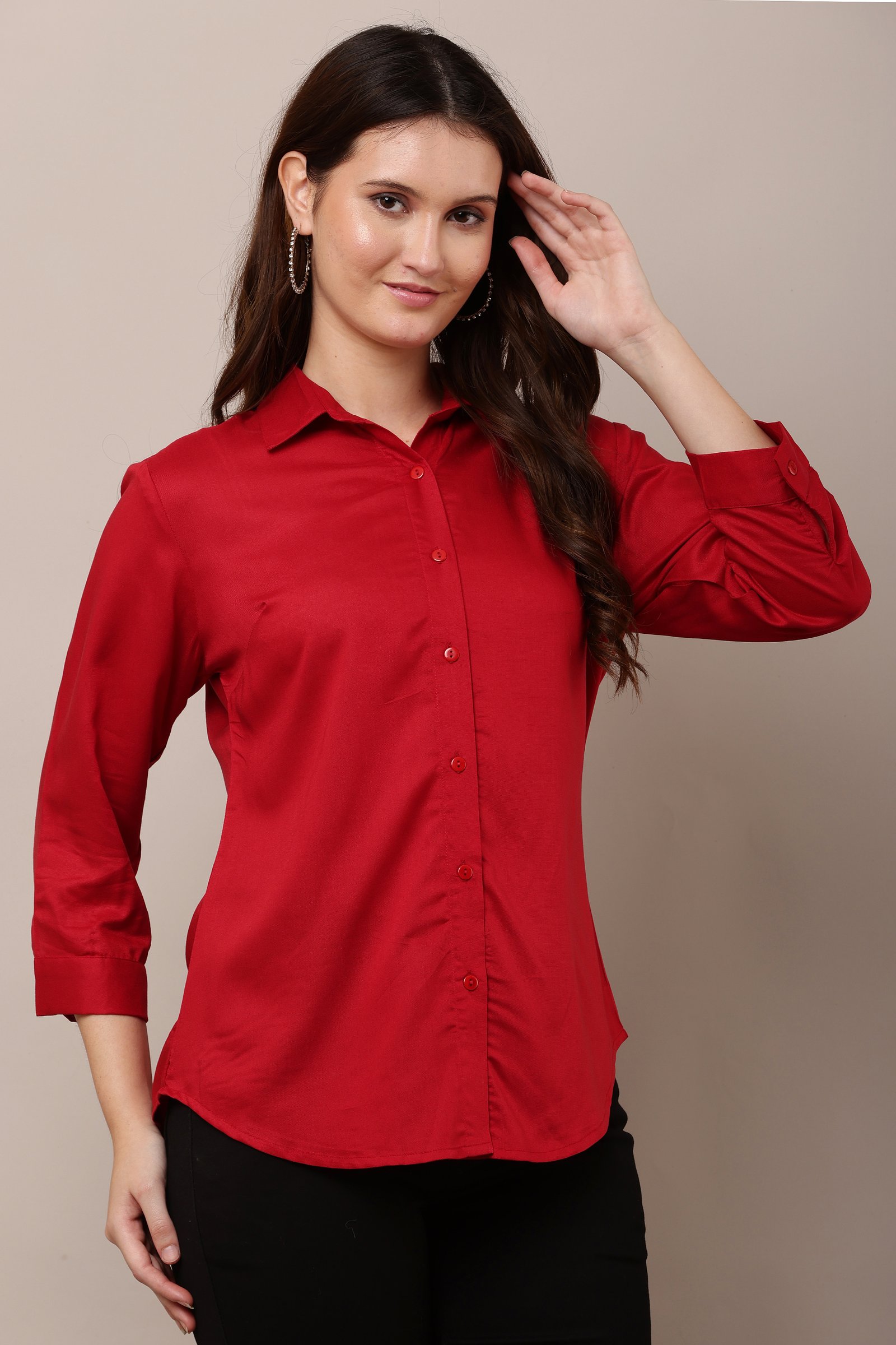 Riptide Women's Red  Casual Cotton Rayon Solid Shirt