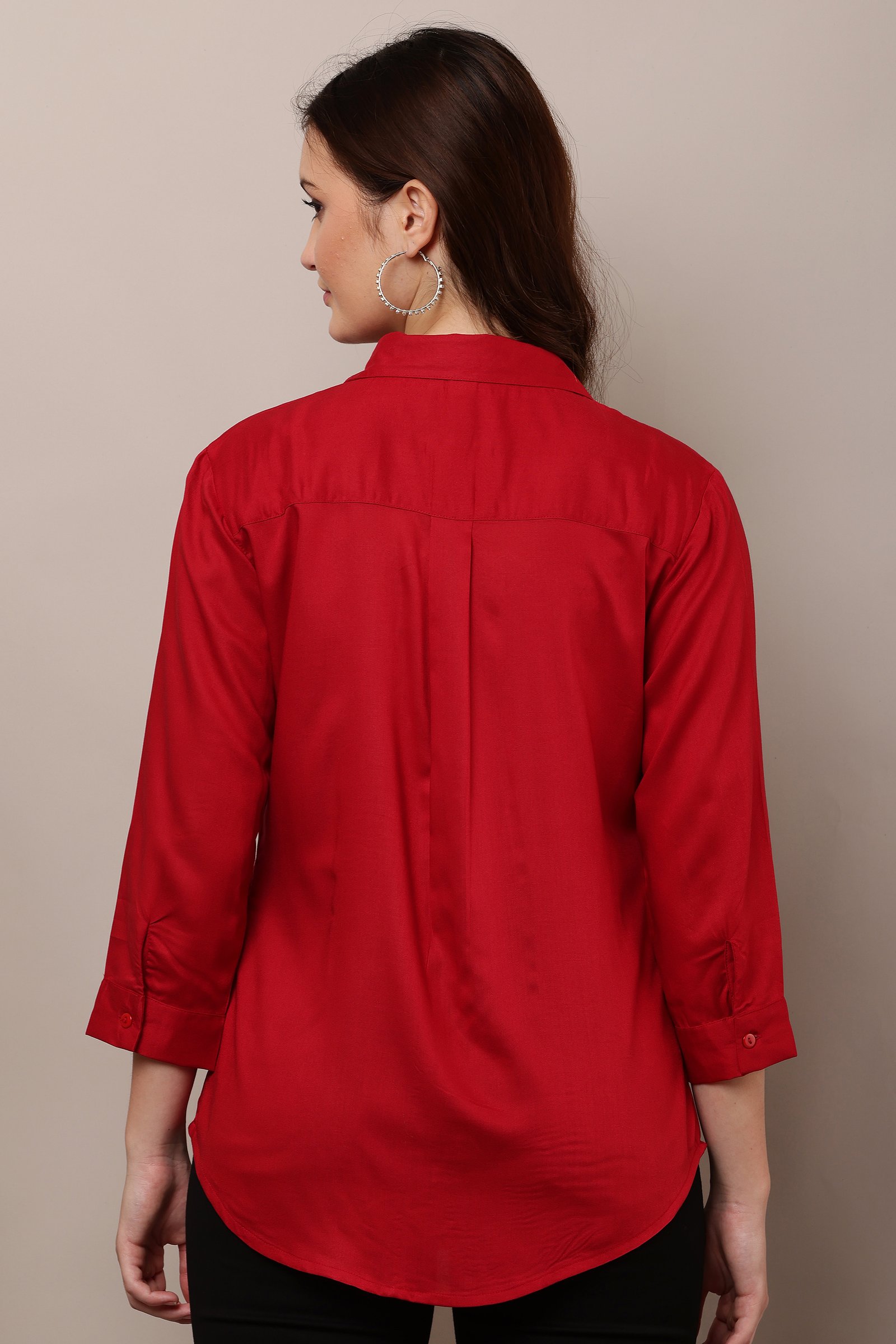 Riptide Women's Red  Casual Cotton Rayon Solid Shirt