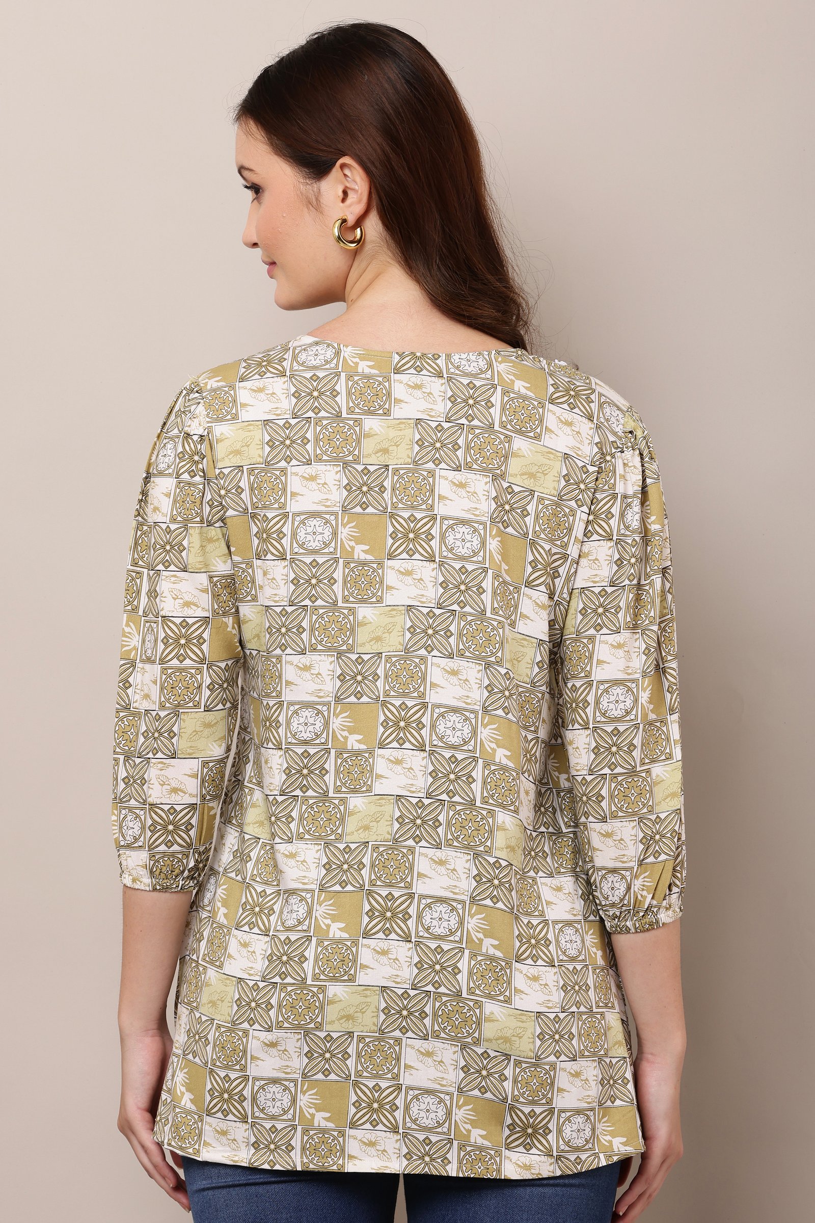 Women’s Stylish Printed Cotton Rayon Top Green