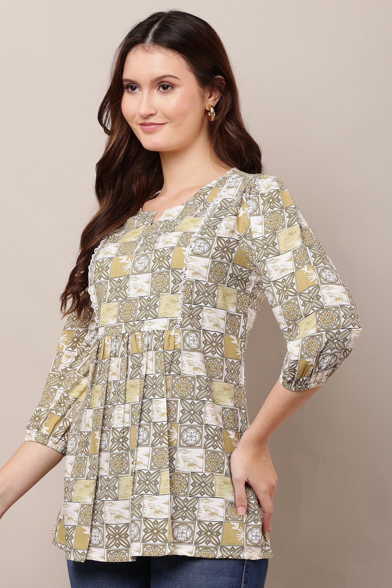Women’s Stylish Printed Cotton Rayon Top Green