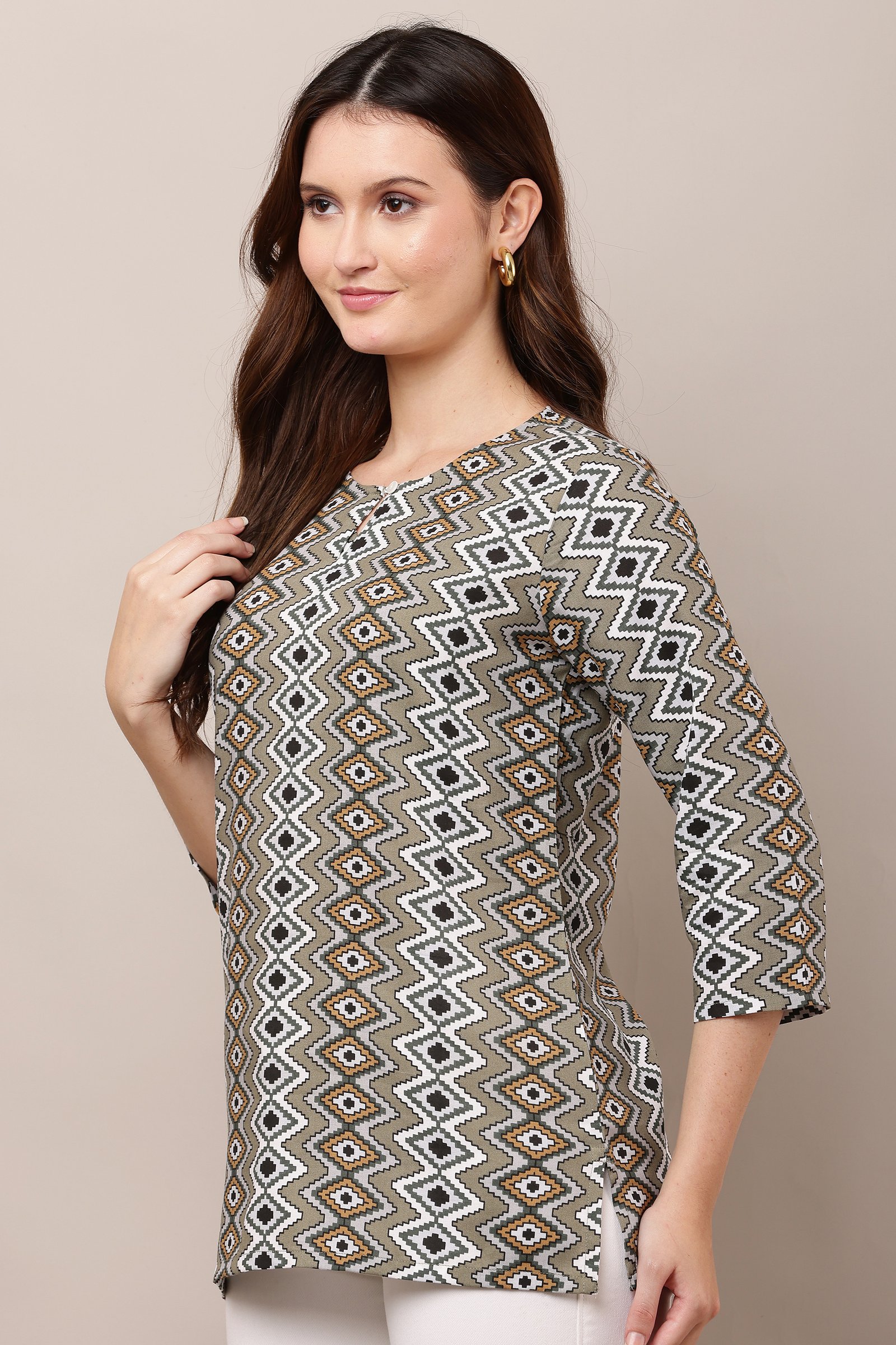 Stylish and Comfortable Printed Cotton Rayon Top for Women Grey