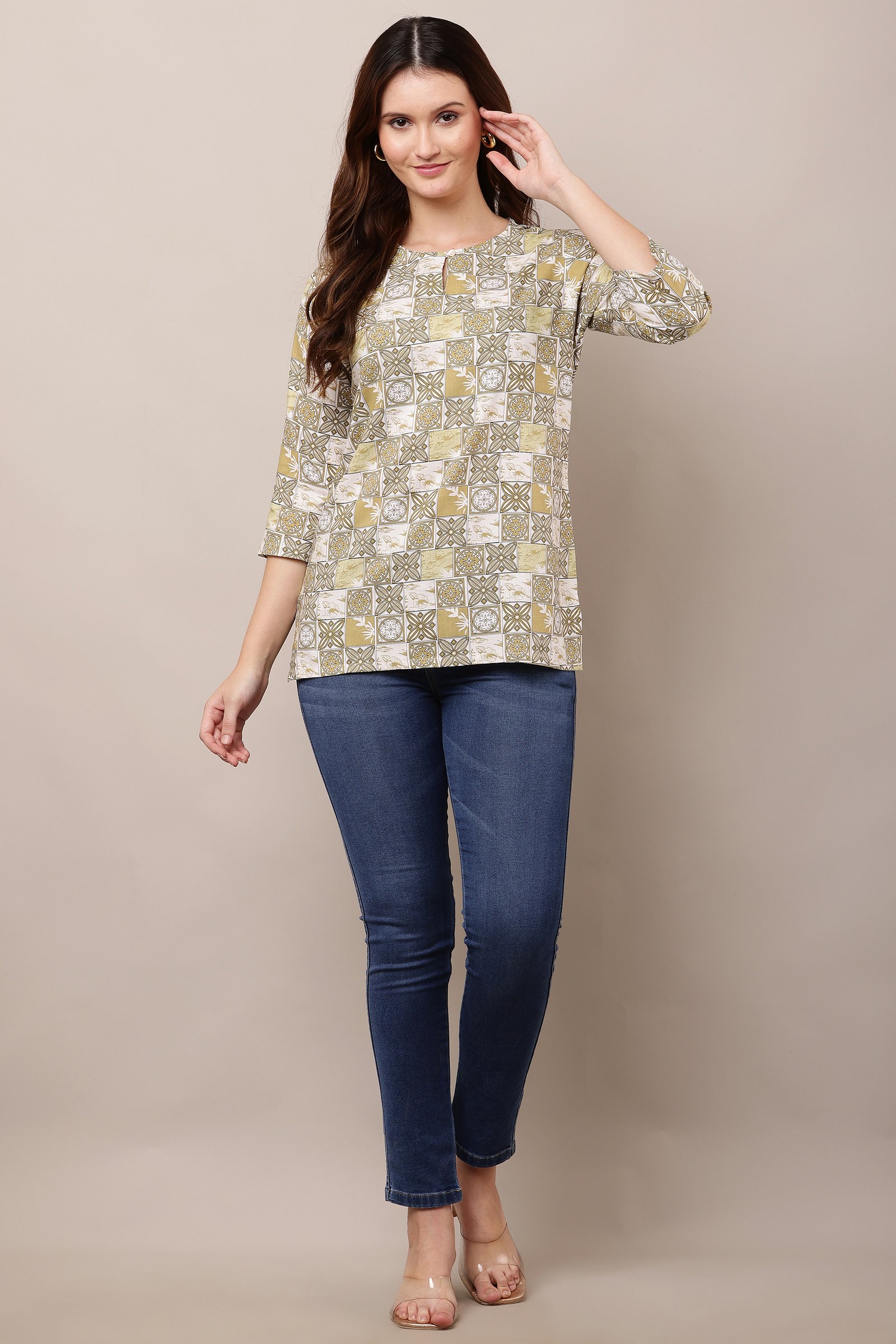 Stylish Printed Cotton Rayon Kurti for Women Yellow