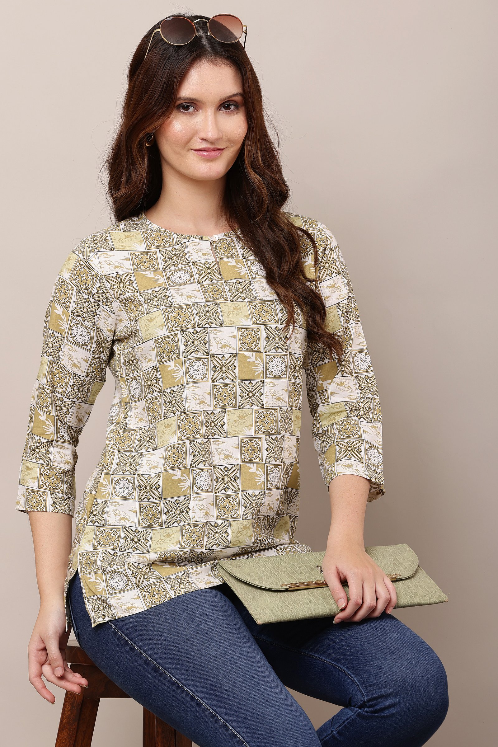 Stylish Printed Cotton Rayon Kurti for Women Yellow