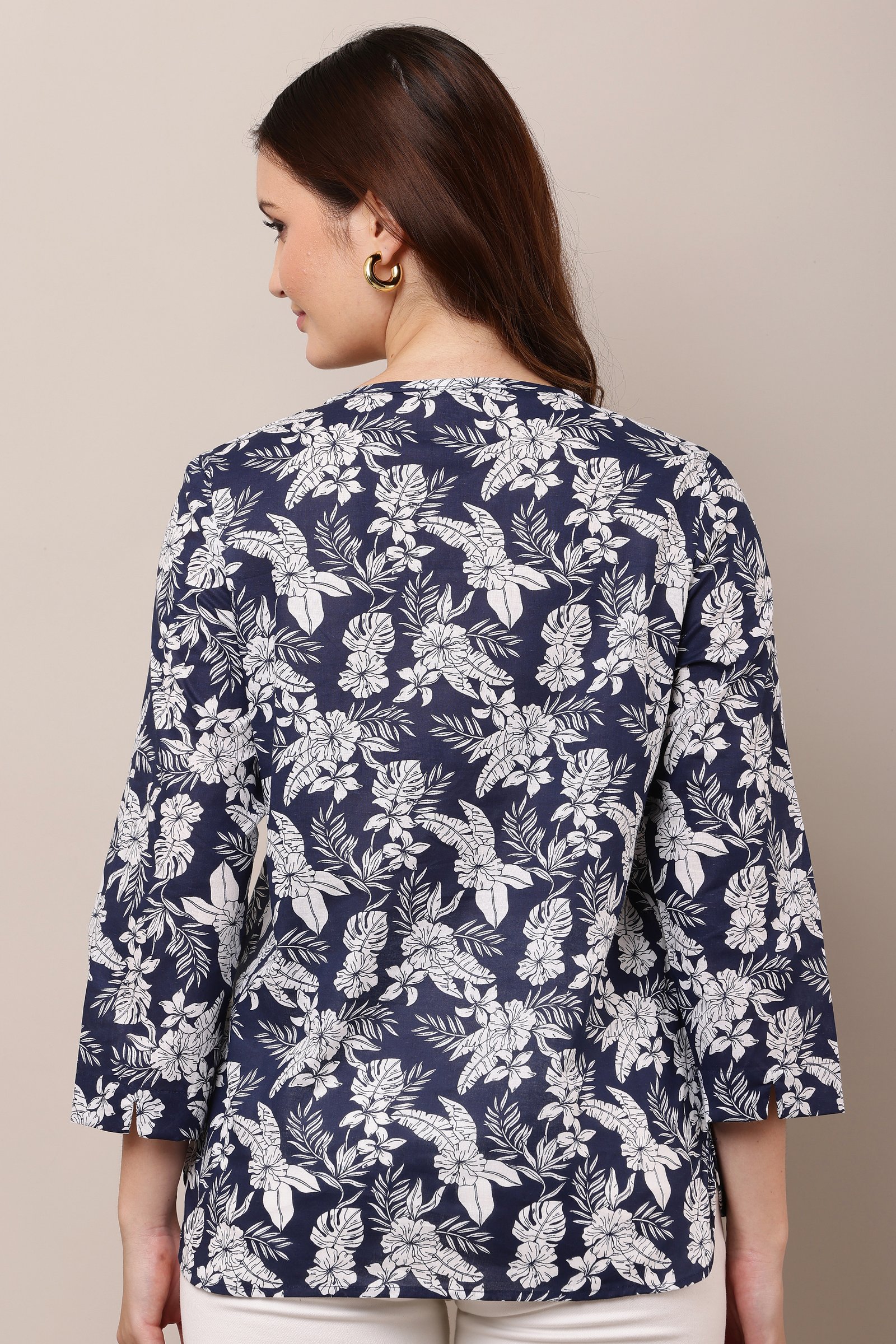 Women\'s Premium Cotton Cambric Top Navy Blue