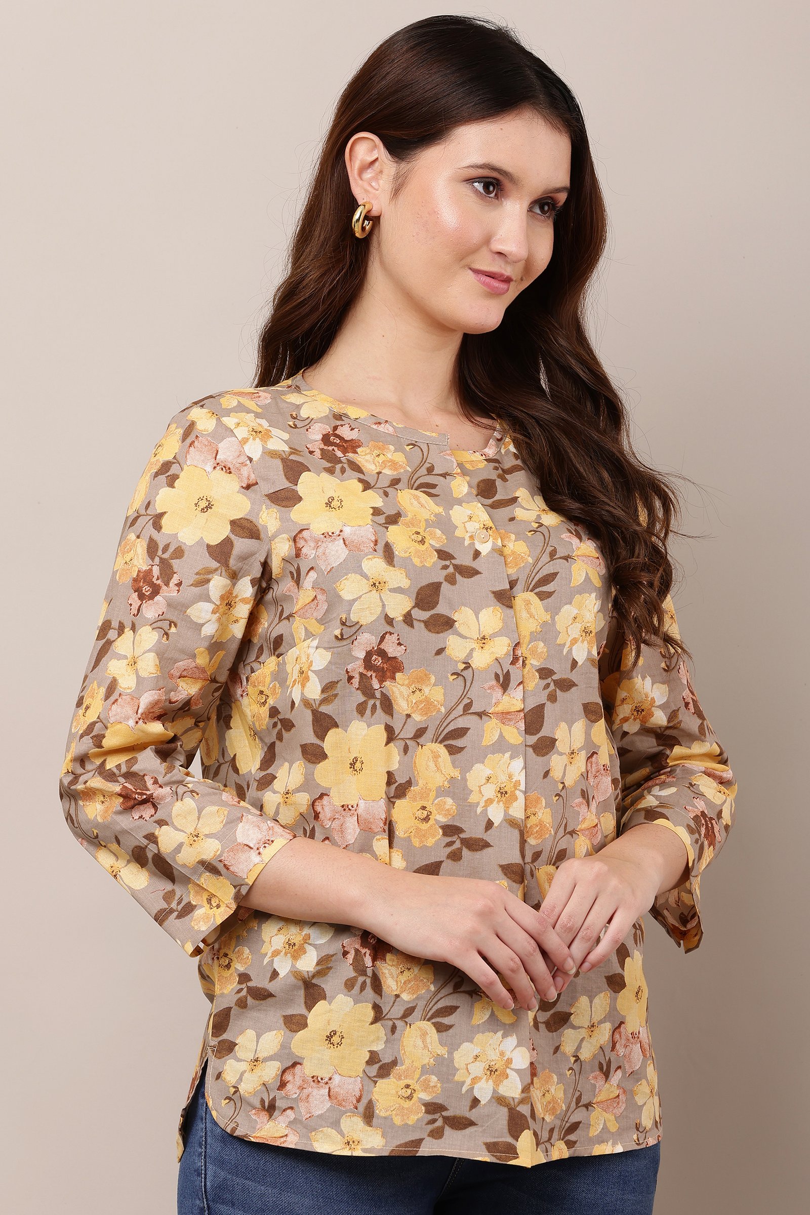 Women\'s Premium Cotton Cambric Top Yellow