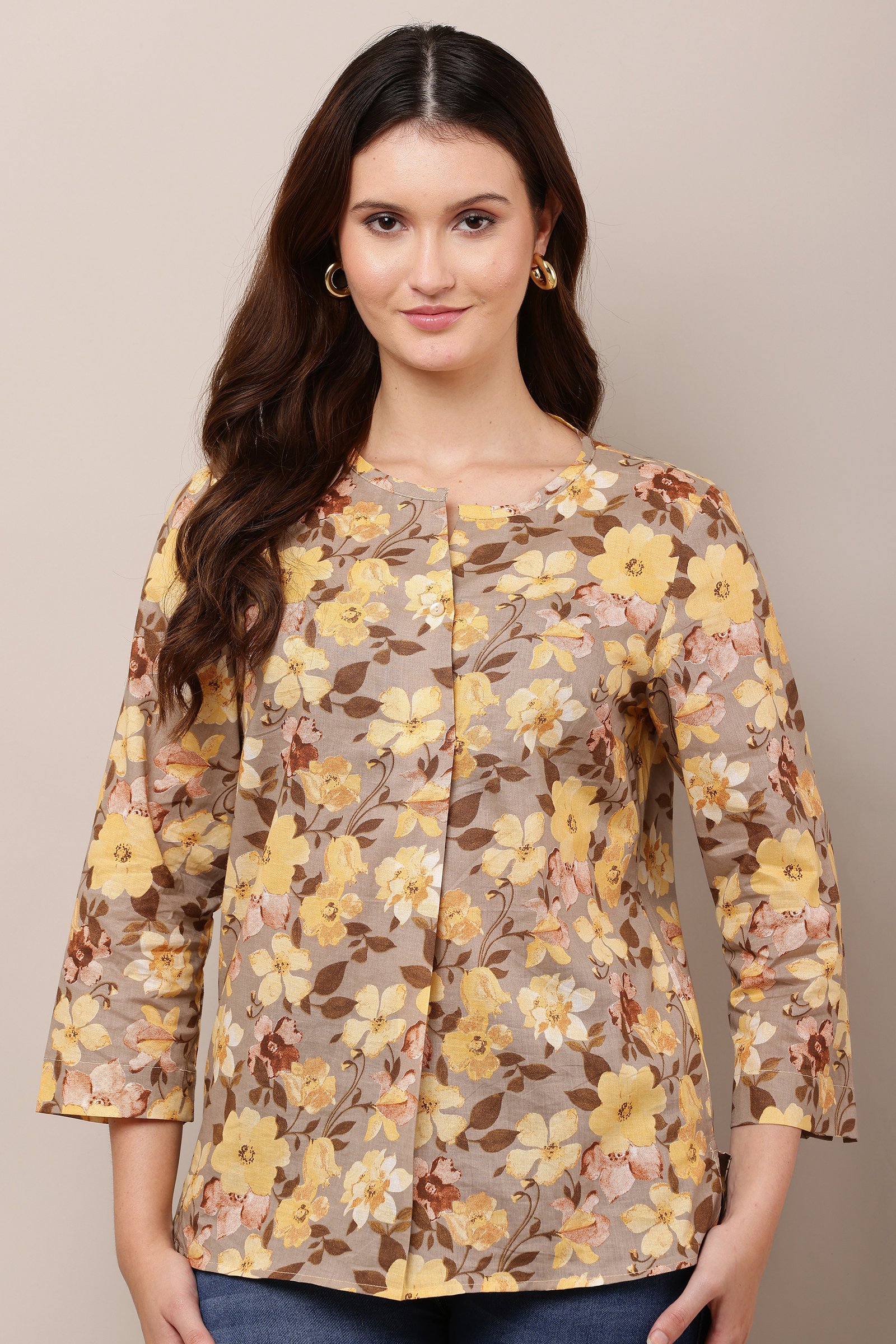 Women\'s Premium Cotton Cambric Top Yellow