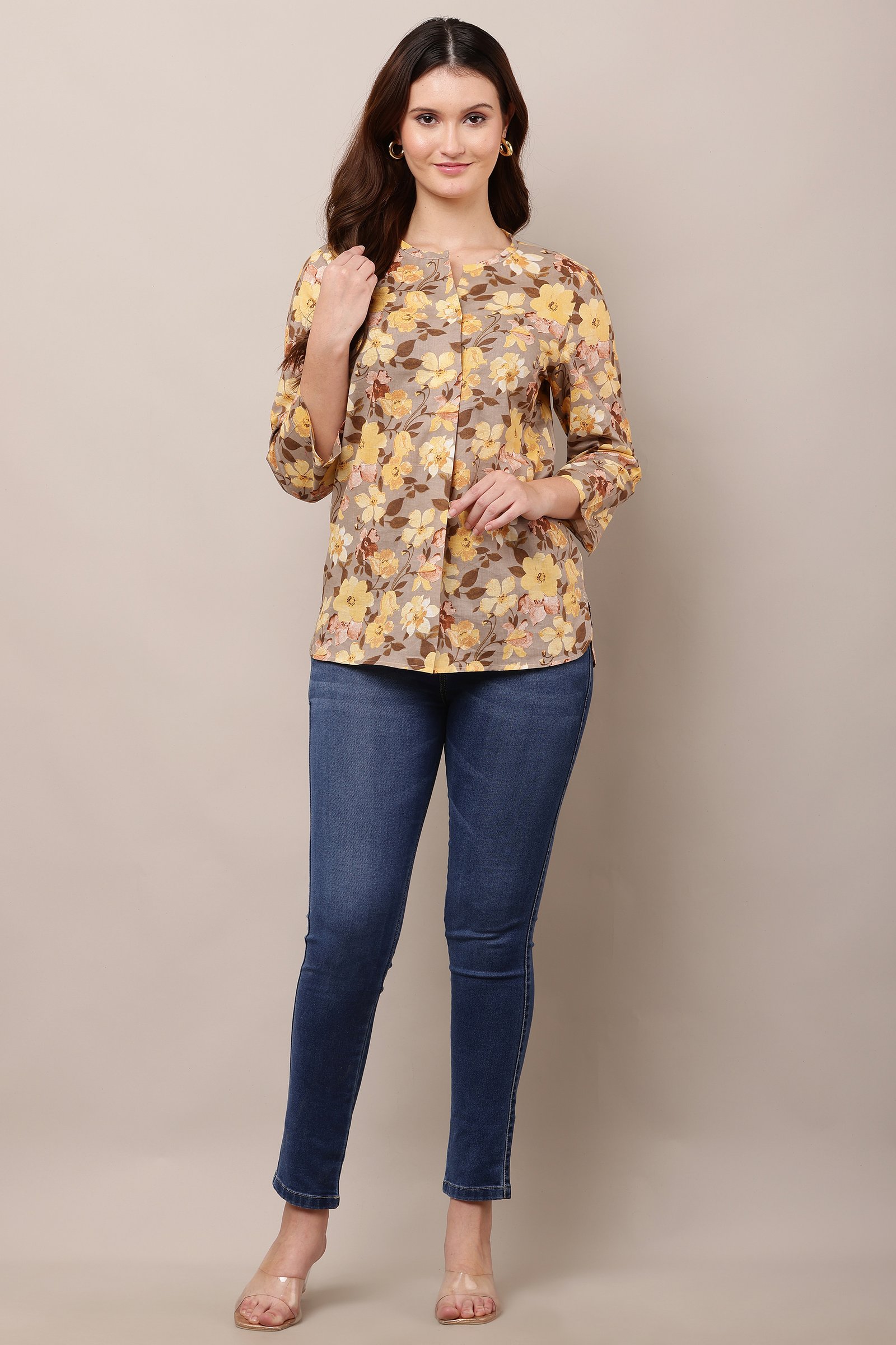 Women\'s Premium Cotton Cambric Top Yellow