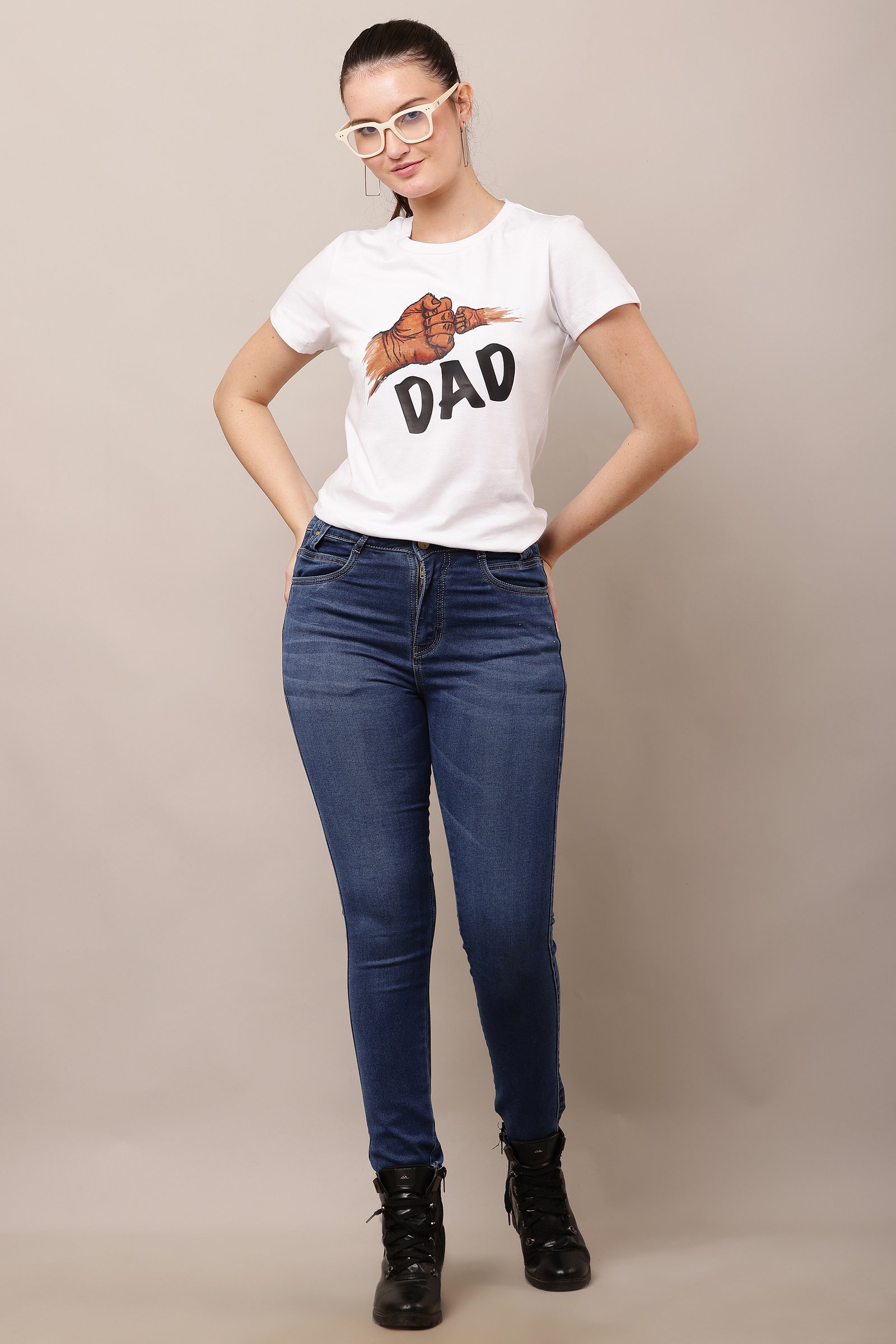 Women Cotton white  Lycra 4-Way Stretch T-Shirt WHITE