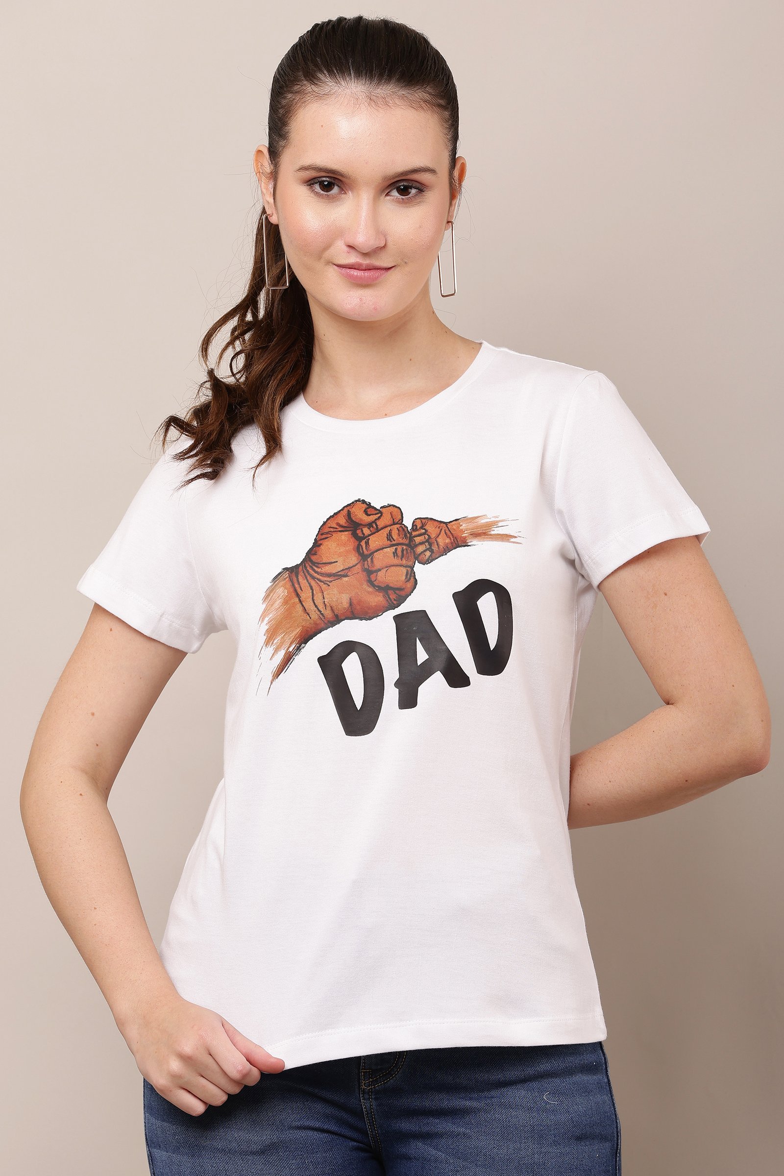 Women Cotton white  Lycra 4-Way Stretch T-Shirt WHITE