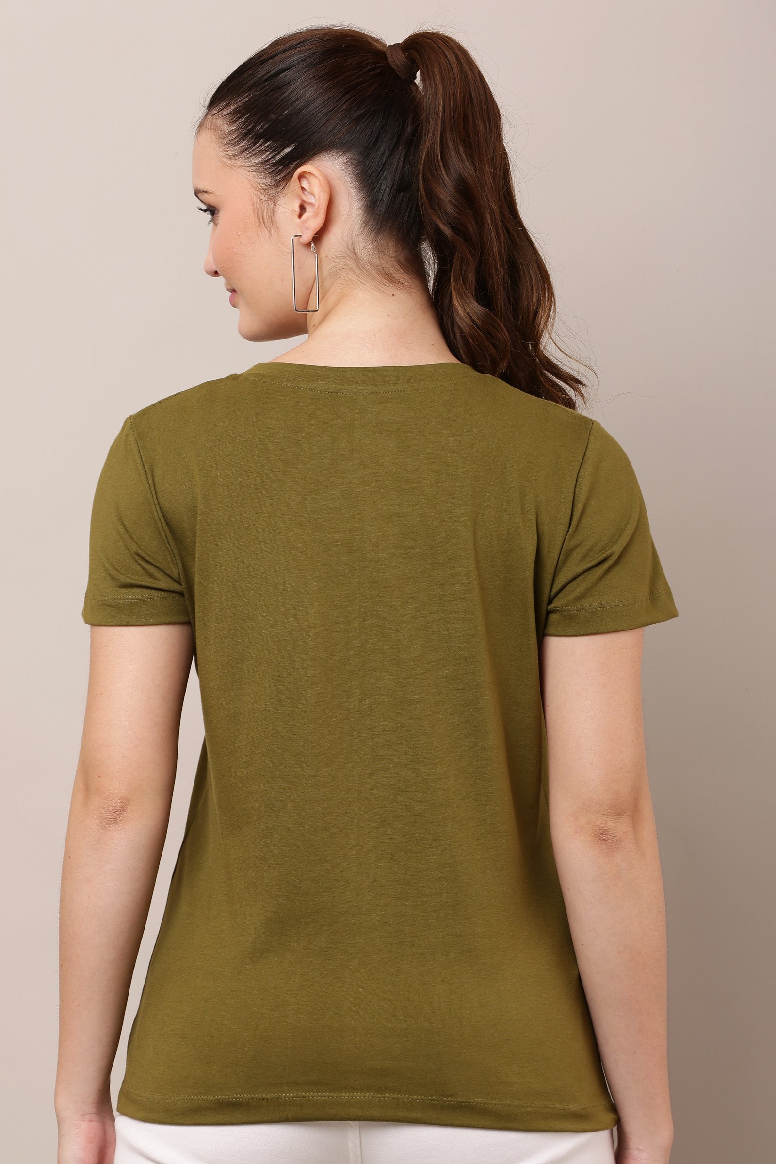 Women's Cotton green Lycra 4-Way Stretch T-Shirt GREEN