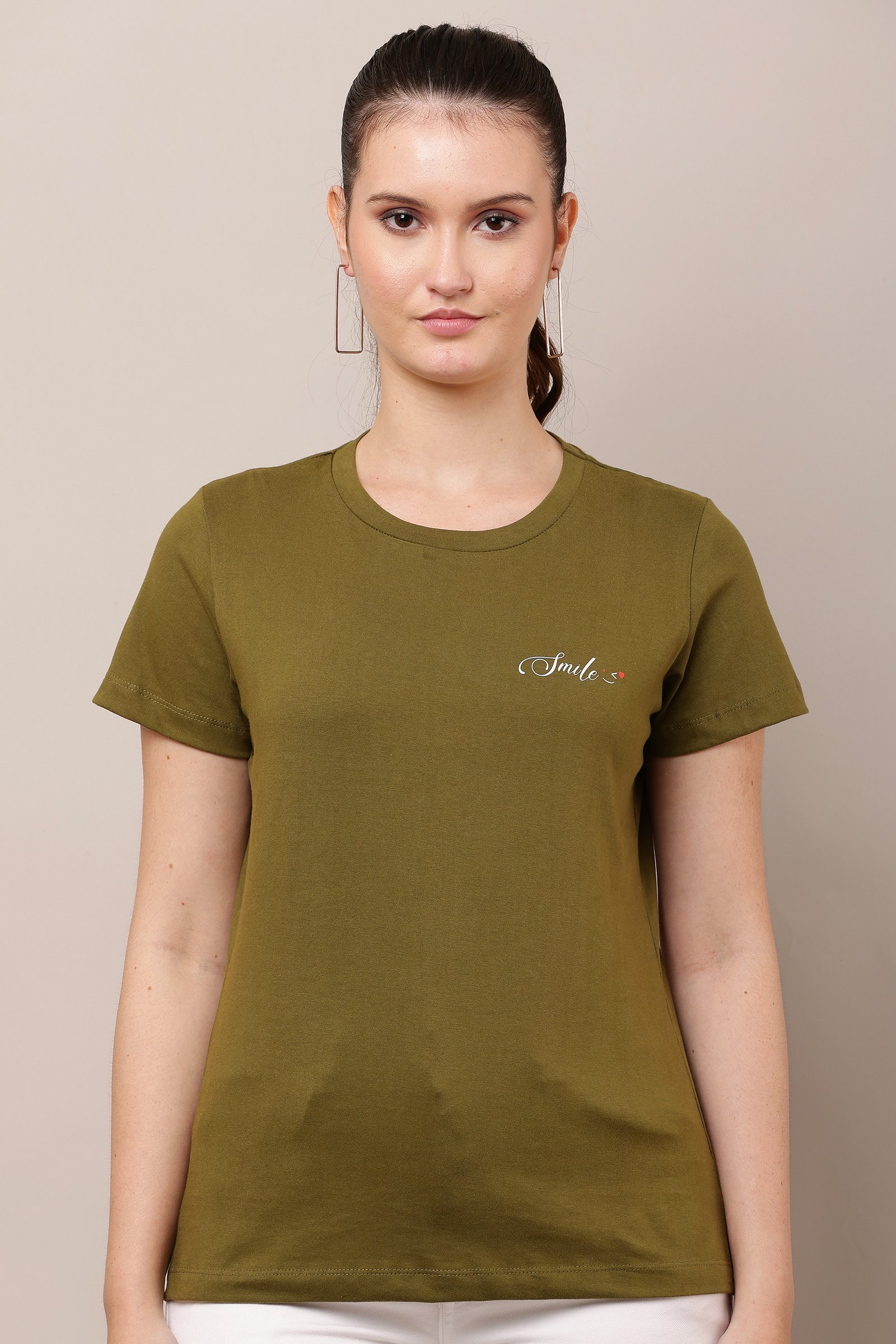 Women's Cotton green Lycra 4-Way Stretch T-Shirt GREEN