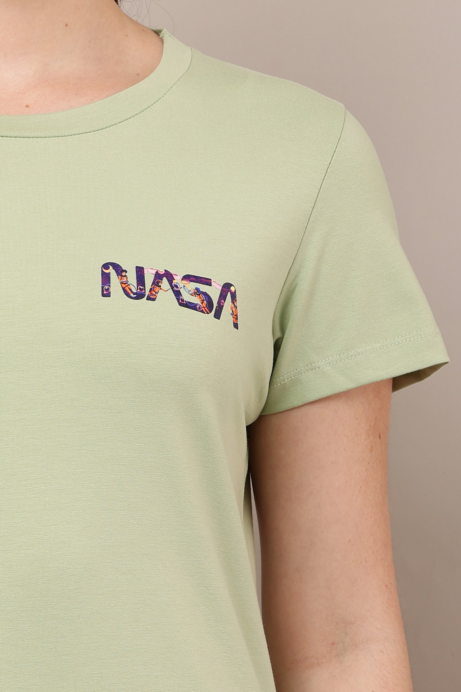 Women's Cotton light green Lycra 4-Way Stretch T-Shirt LIGHT GREEN