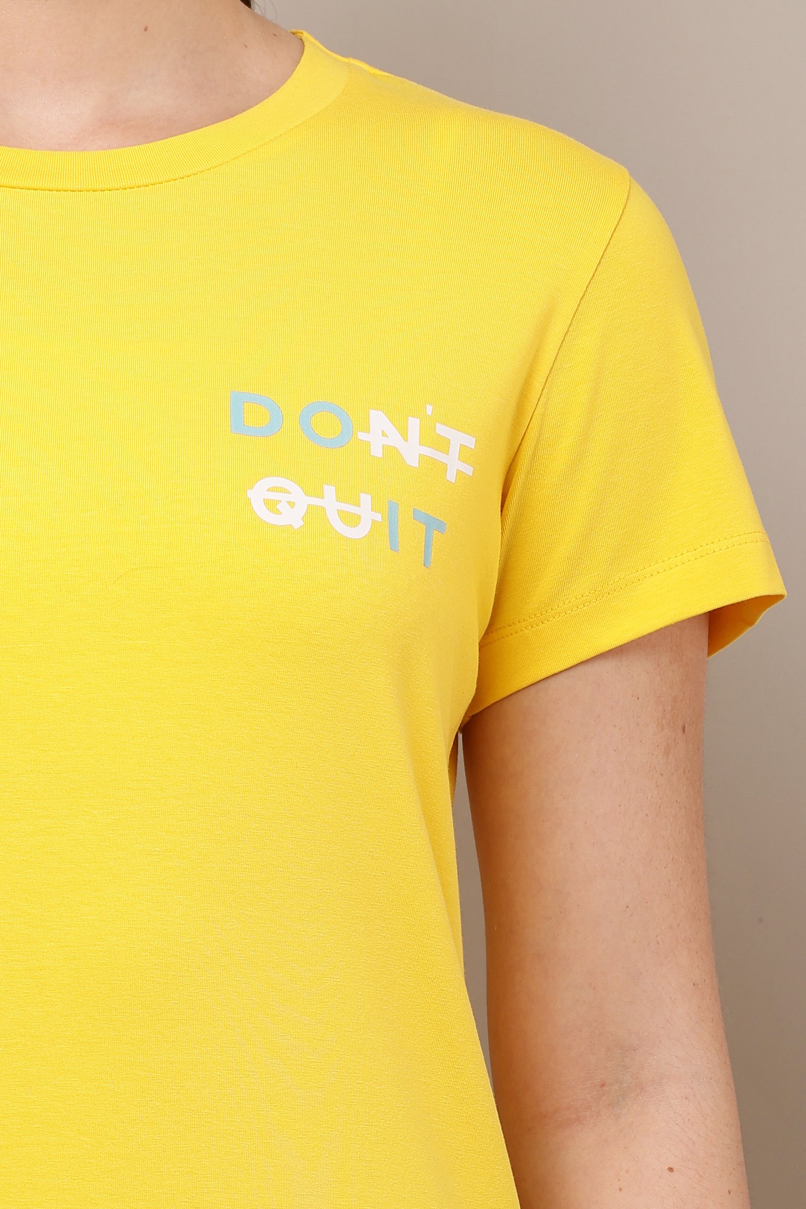 Women's Cotton yellow Lycra 4-Way Stretch T-Shirt YELLOW
