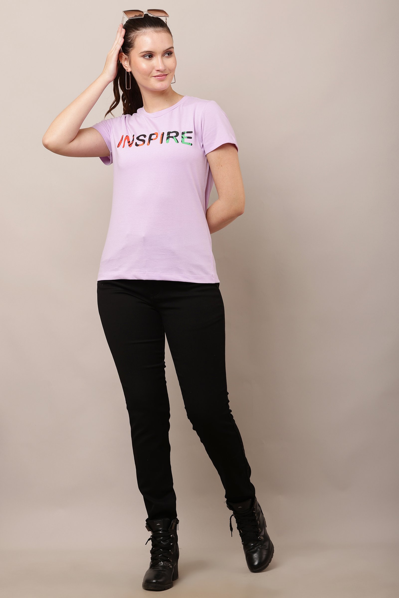 Women's Cotton lavender Lycra 4-Way Stretch T-Shirt Lavender