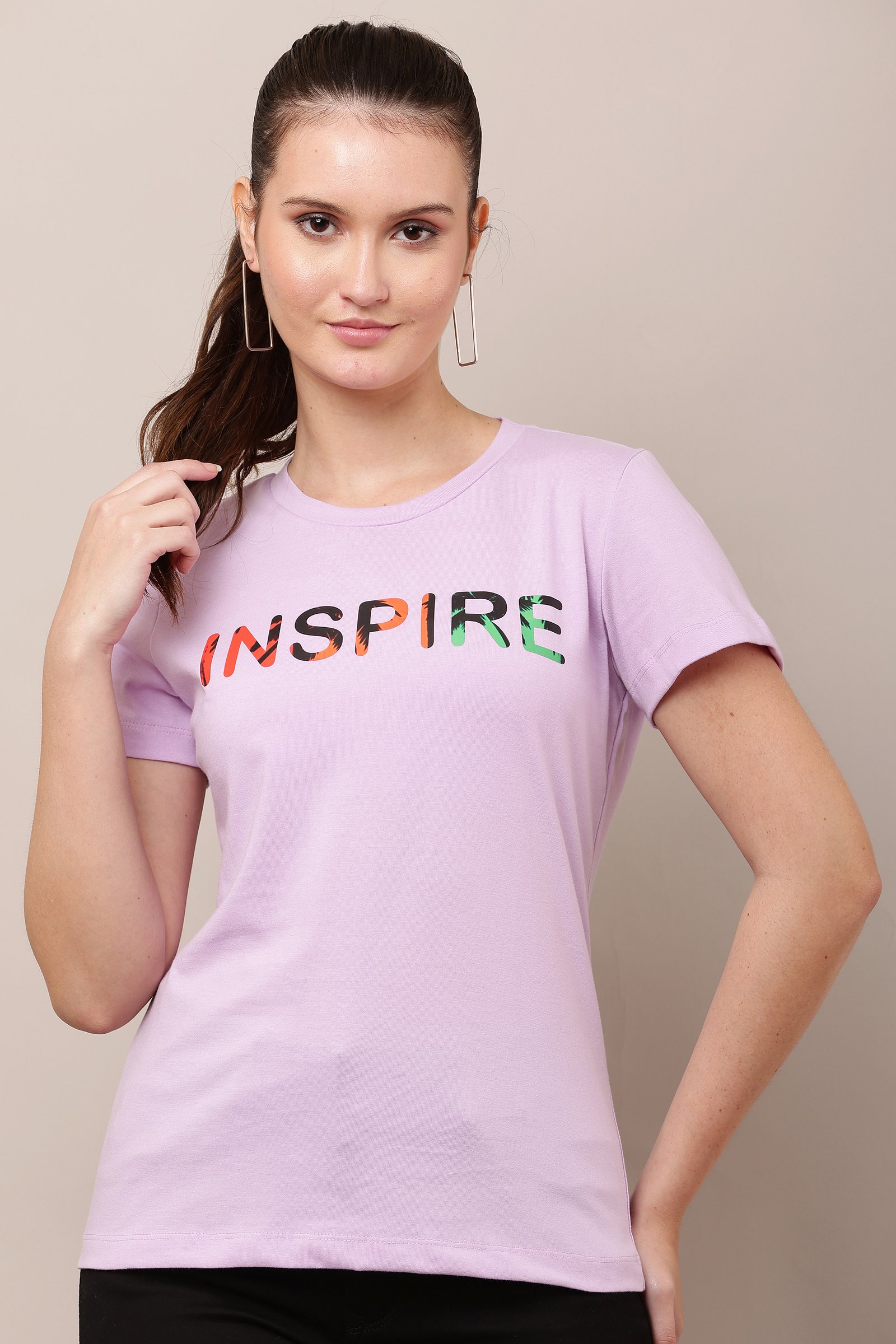 Women's Cotton lavender Lycra 4-Way Stretch T-Shirt Lavender