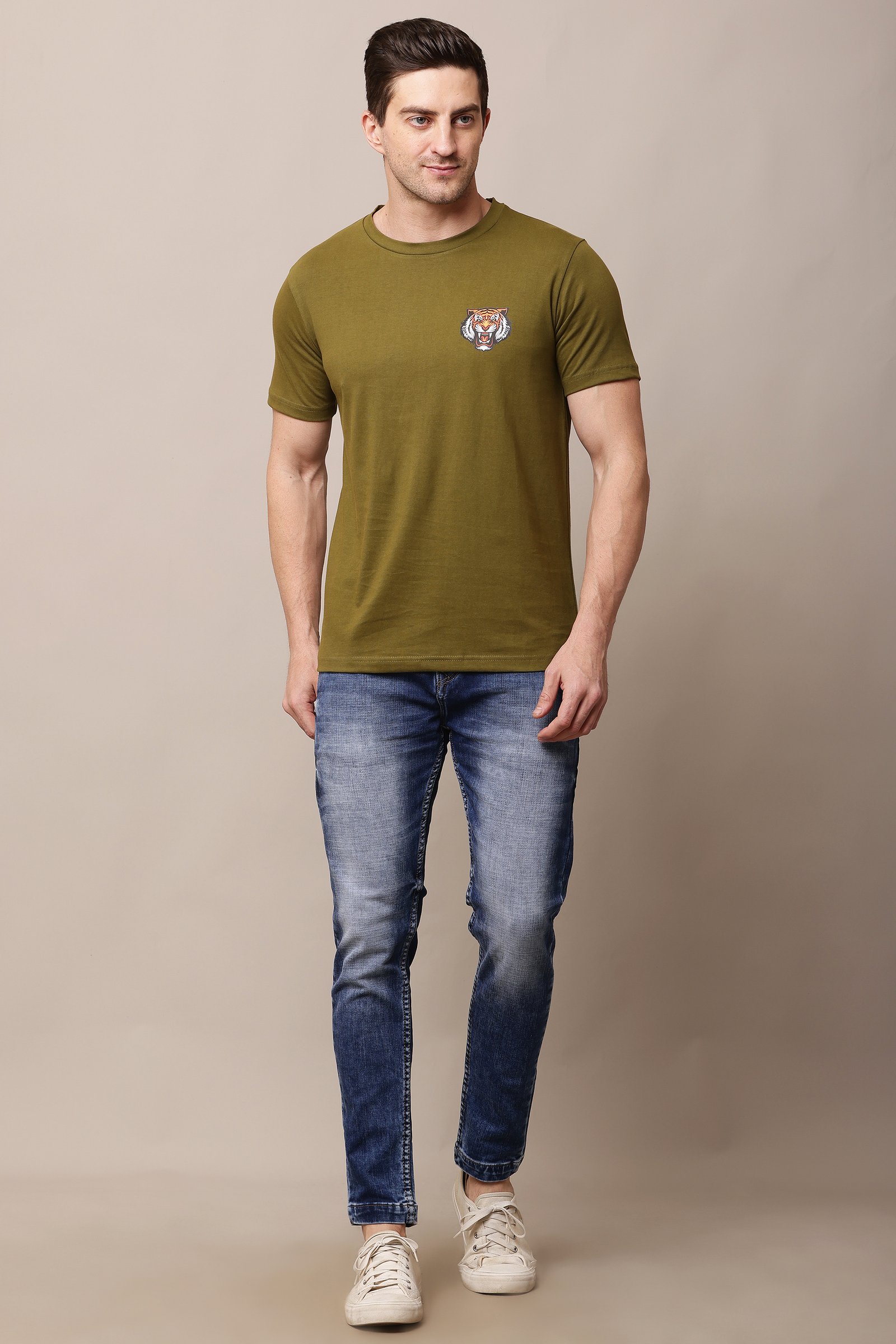 Men's Cotton green Lycra 4-Way Stretch T-Shirt