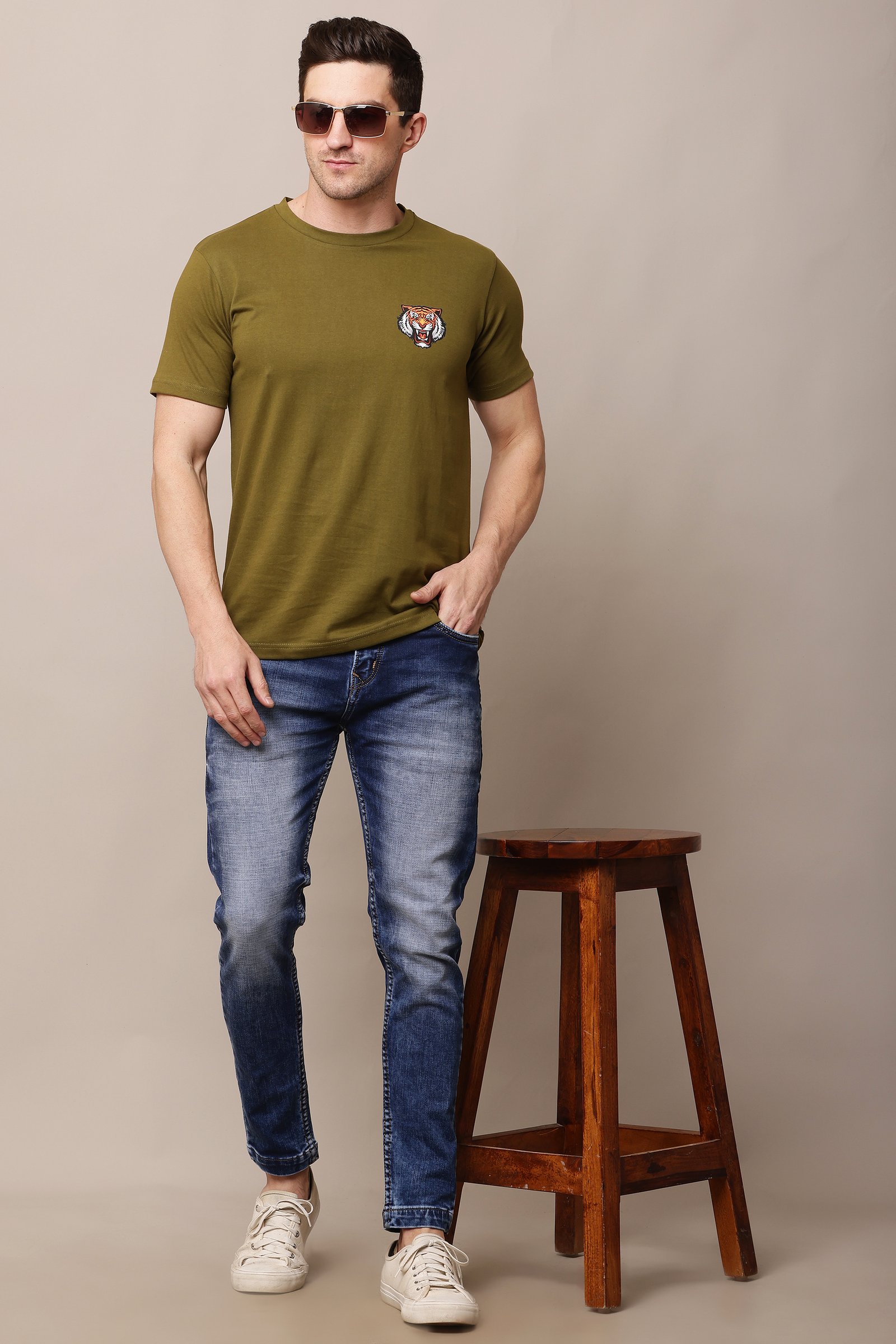 Men's Cotton green Lycra 4-Way Stretch T-Shirt