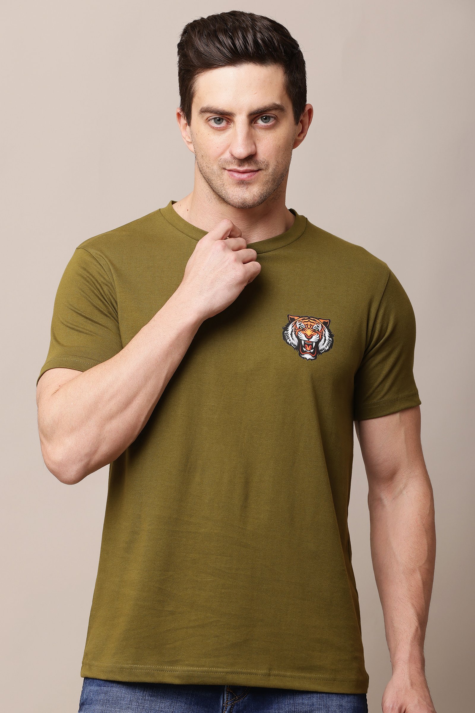 Men's Cotton green Lycra 4-Way Stretch T-Shirt