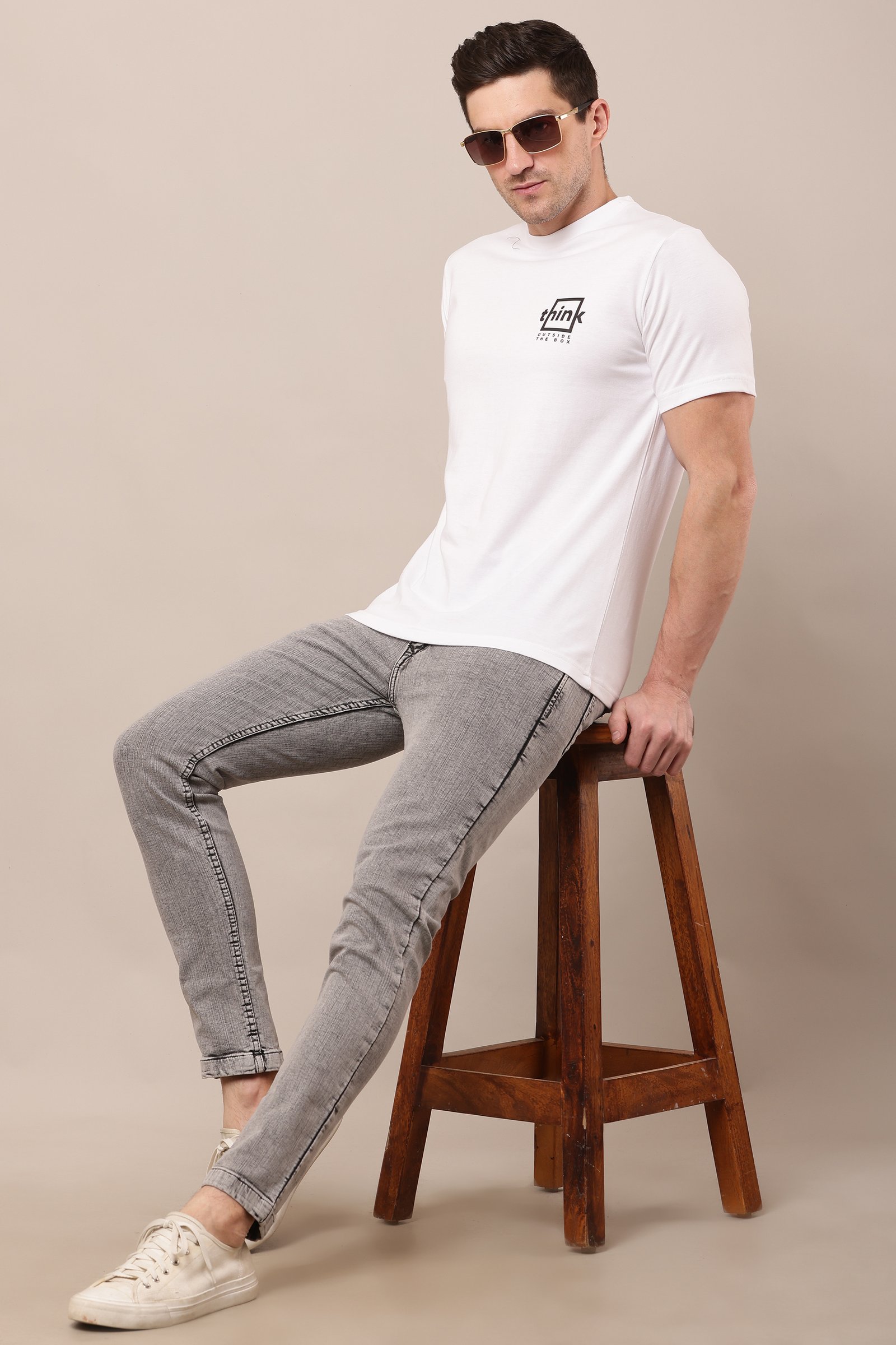 Men's Cotton white  Lycra 4-Way Stretch T-Shirt