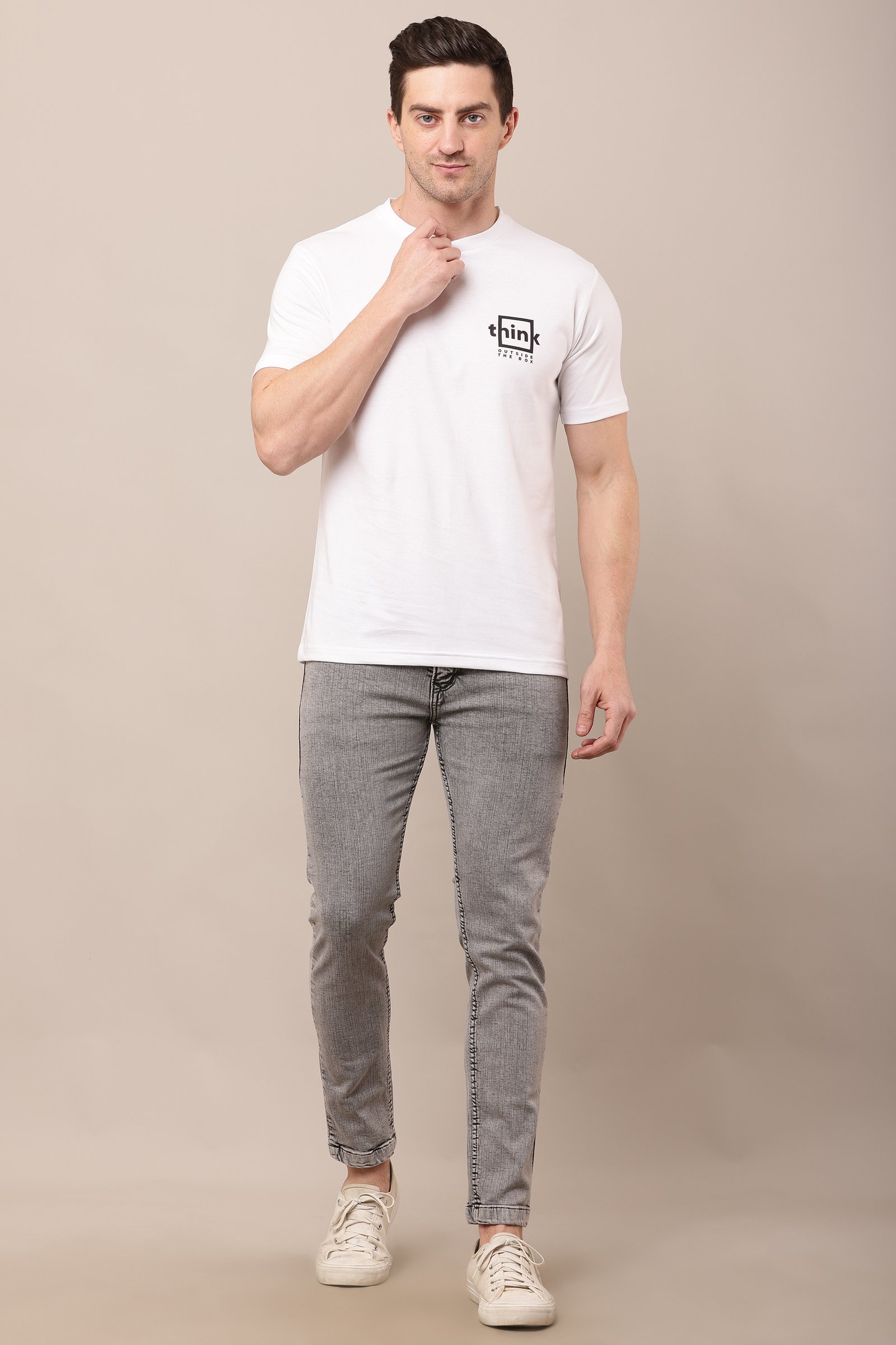 Men's Cotton white  Lycra 4-Way Stretch T-Shirt