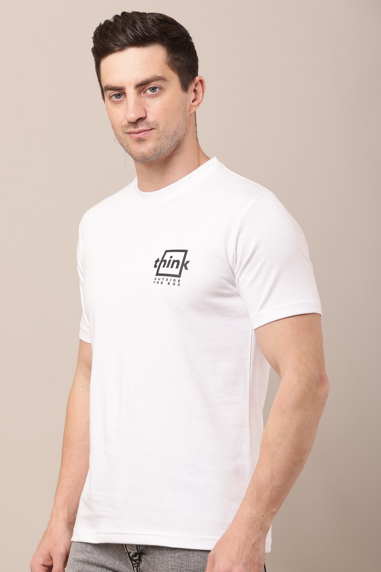 Men's Cotton white  Lycra 4-Way Stretch T-Shirt