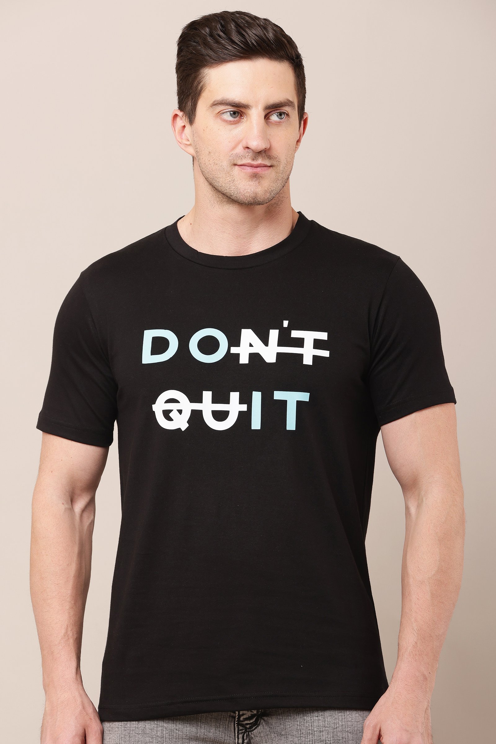 Men's Cotton black  Lycra 4-Way Stretch T-Shirt