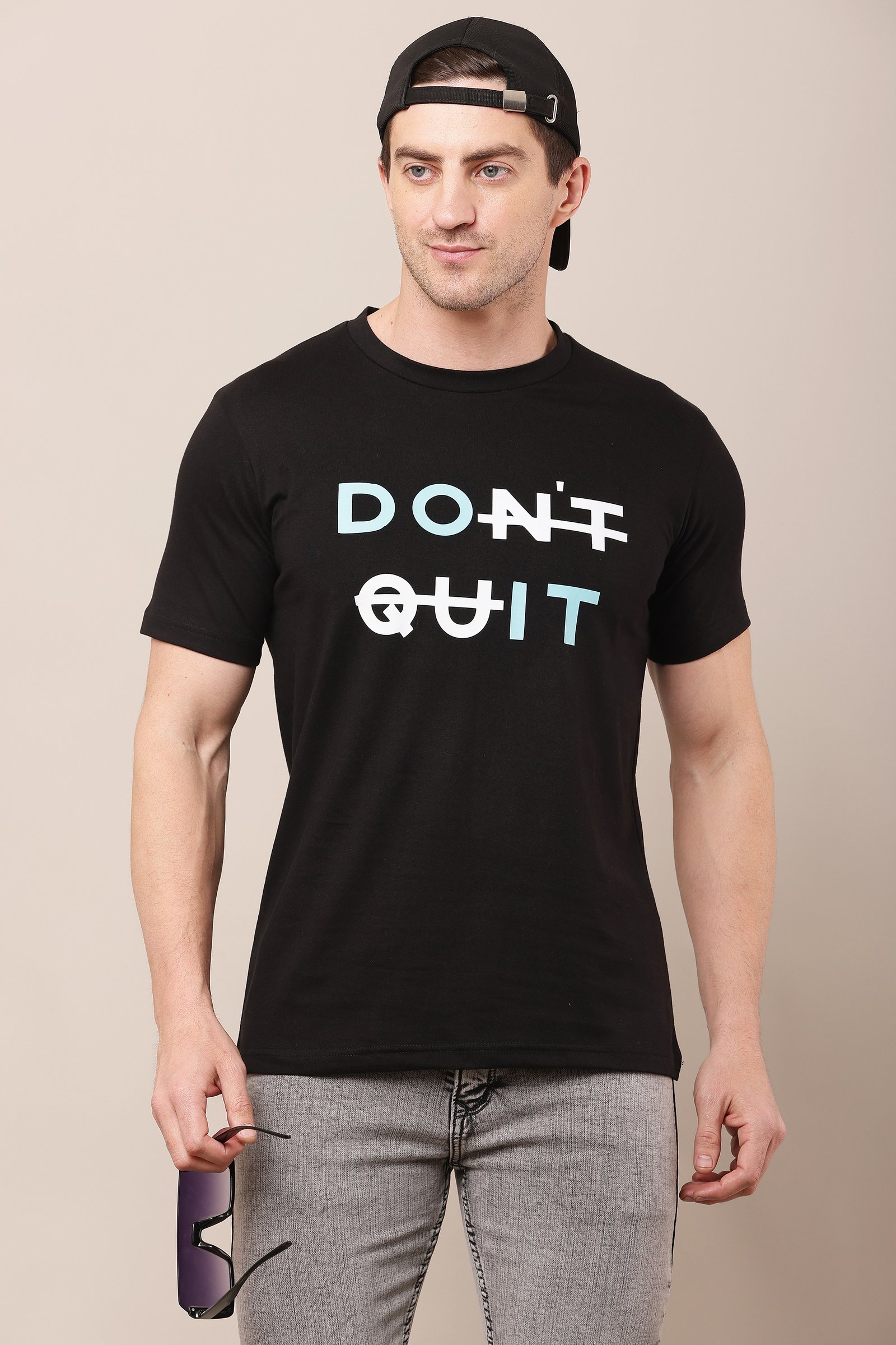 Men's Cotton black  Lycra 4-Way Stretch T-Shirt