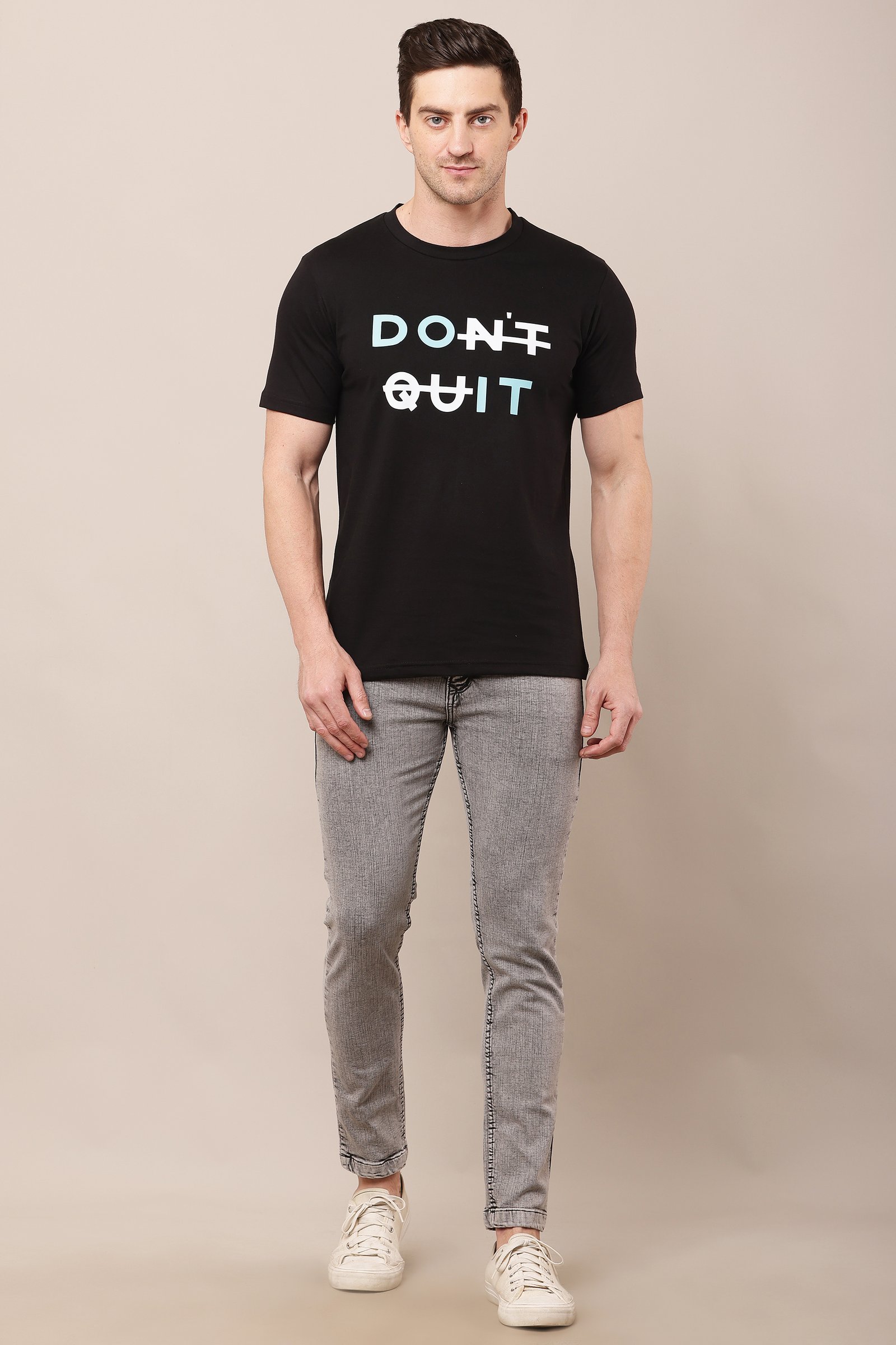 Men's Cotton black  Lycra 4-Way Stretch T-Shirt